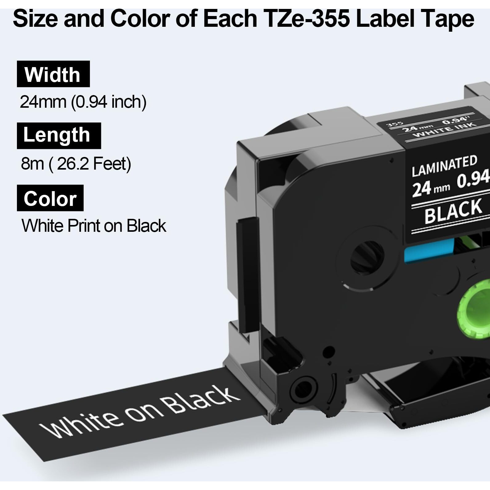 Labelife 24Mm Black Label Tape Tze-355 Replacement For Brother P Touch Tze Tz Tape 24Mm 0.94 Laminated White On Black Tape Tze355 For Brother Ptouch Pt-D600 Pt-D610Bt Pt-P710Bt Label Maker  4-Pack