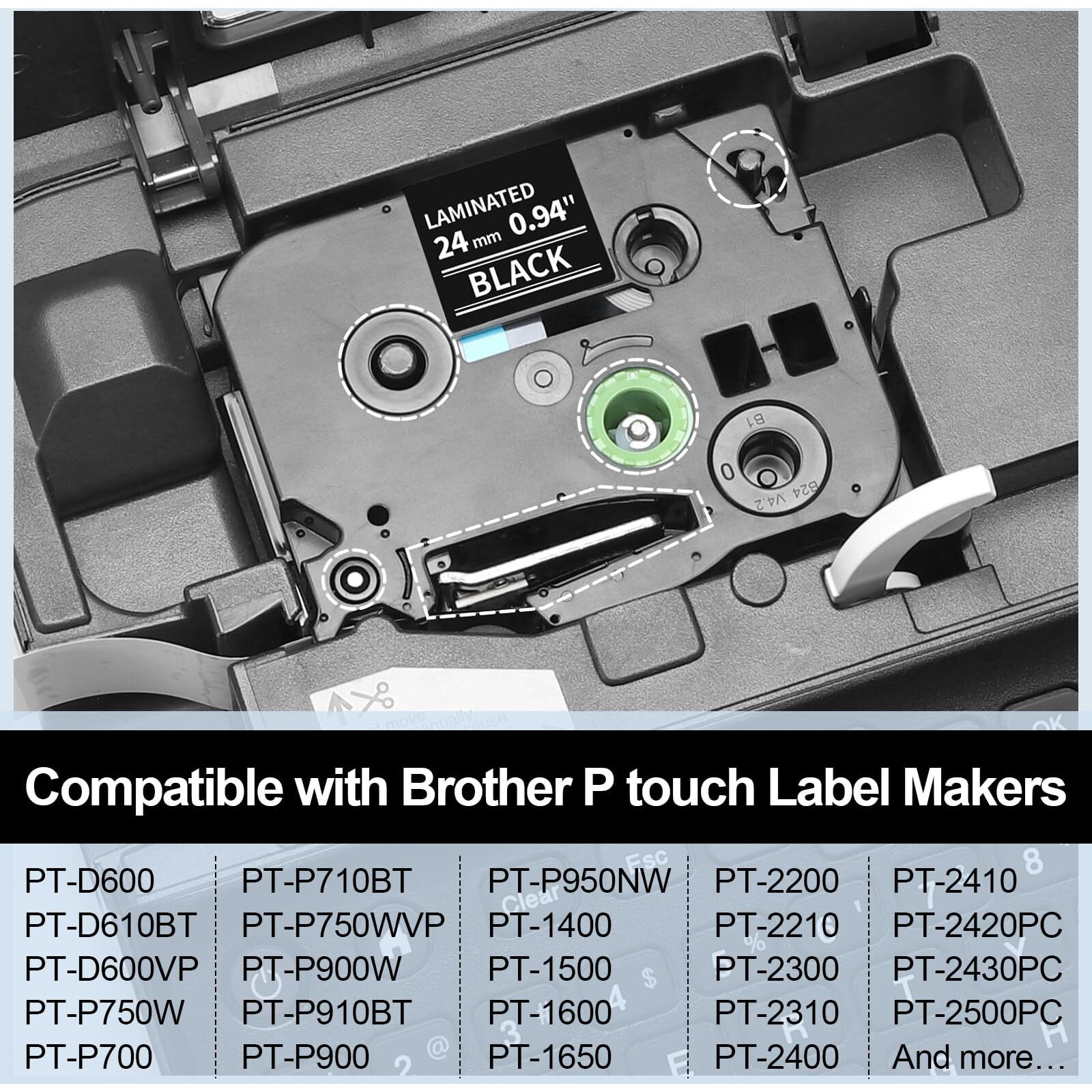 Labelife 24Mm Black Label Tape Tze-355 Replacement For Brother P Touch Tze Tz Tape 24Mm 0.94 Laminated White On Black Tape Tze355 For Brother Ptouch Pt-D600 Pt-D610Bt Pt-P710Bt Label Maker  4-Pack