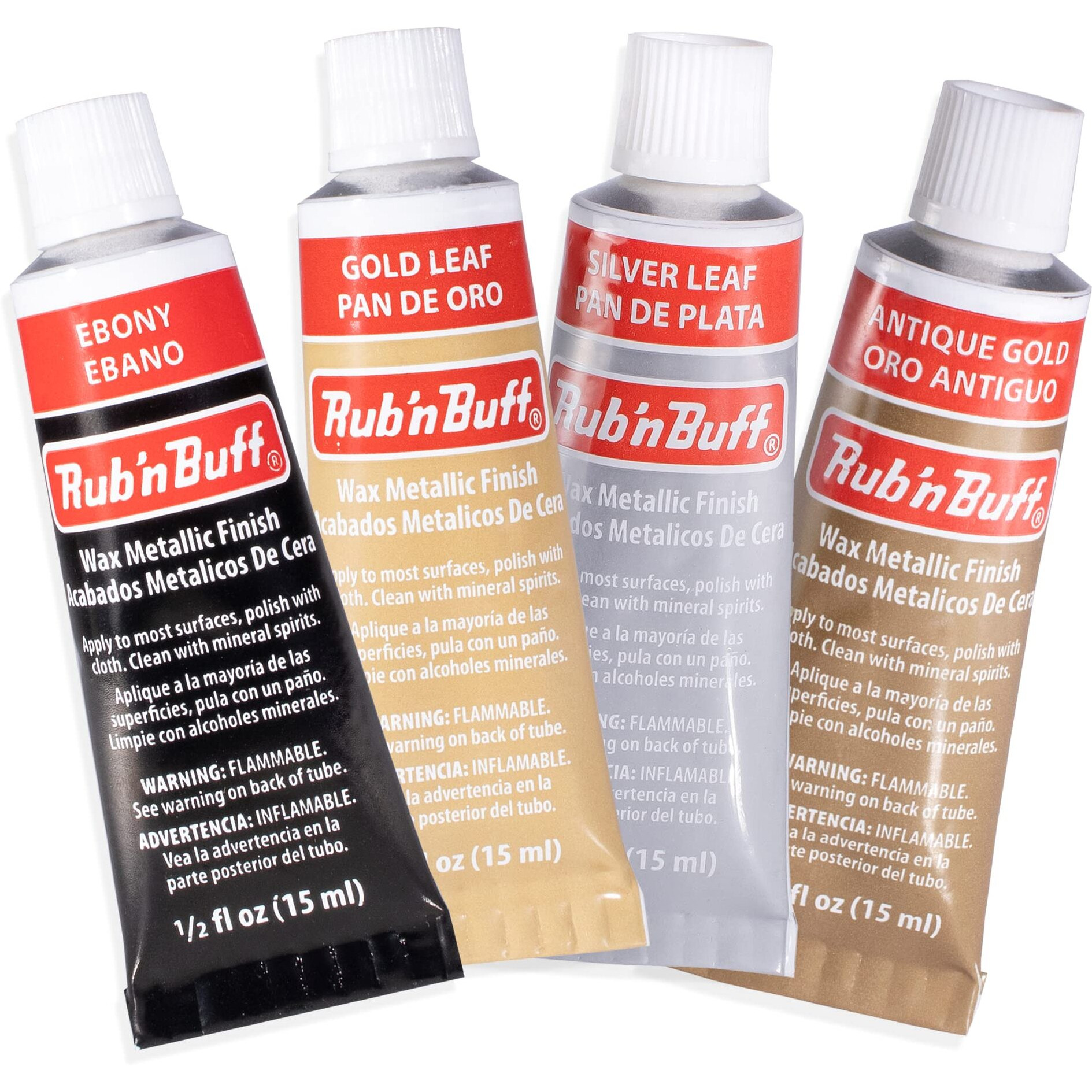 Amaco Rub N Buff Wax Metallic Finish 4 Color Kit - Antique Gold Silver Leaf Gold Leaf Ebony 15Ml Tubes - Versatile Gilding Wax For Finishing Furniture Antiquing And Restoration - 4 Rub And Buff Colors