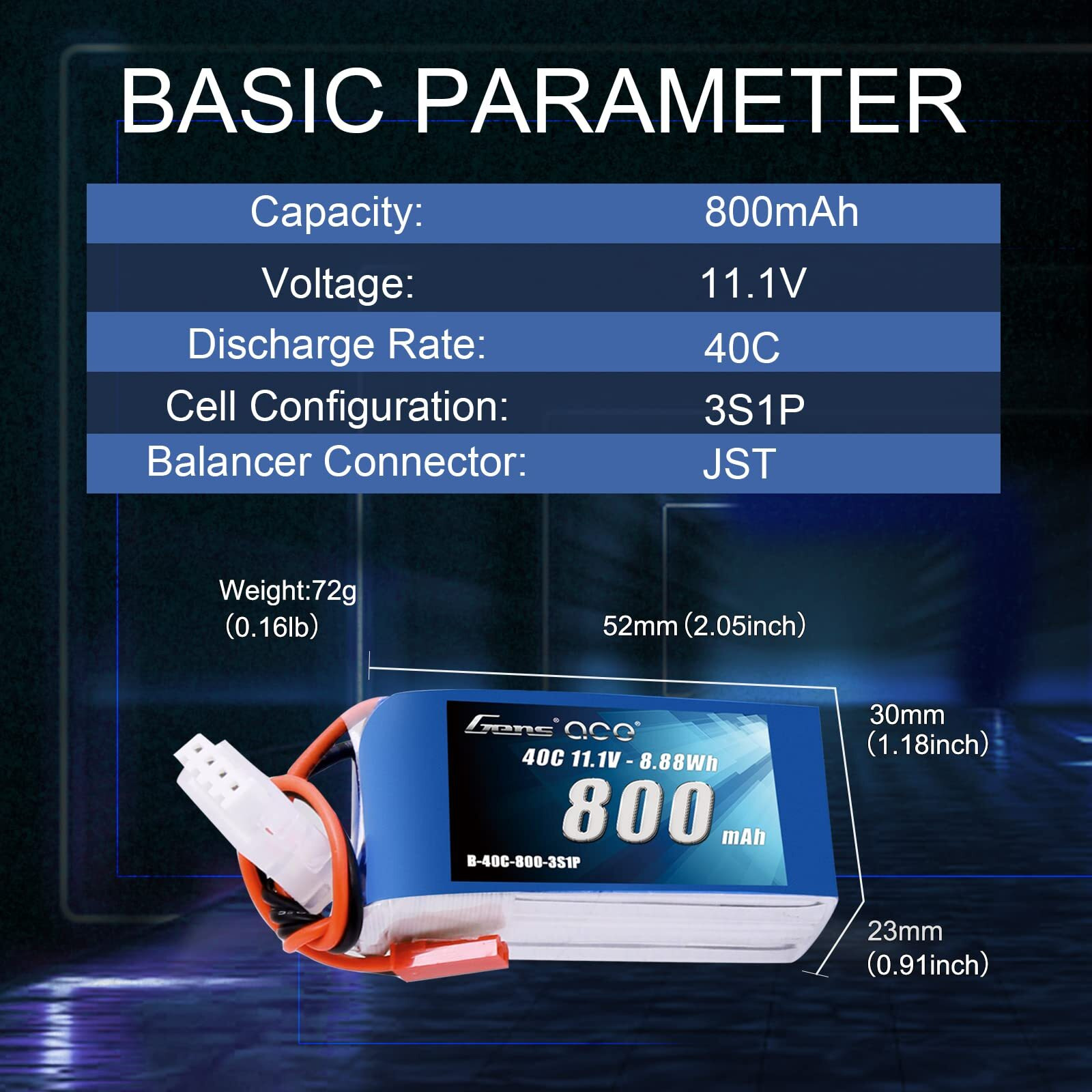 Gens Ace 3S 800Mah 11.1V 40C Lipo Battery Pack With Jst Plug For 200 250 Heli 800Mm Warbirds Eflite Blade Cp Cp Pro Helicopter Compare To E-Flite Eflb8003Sj30