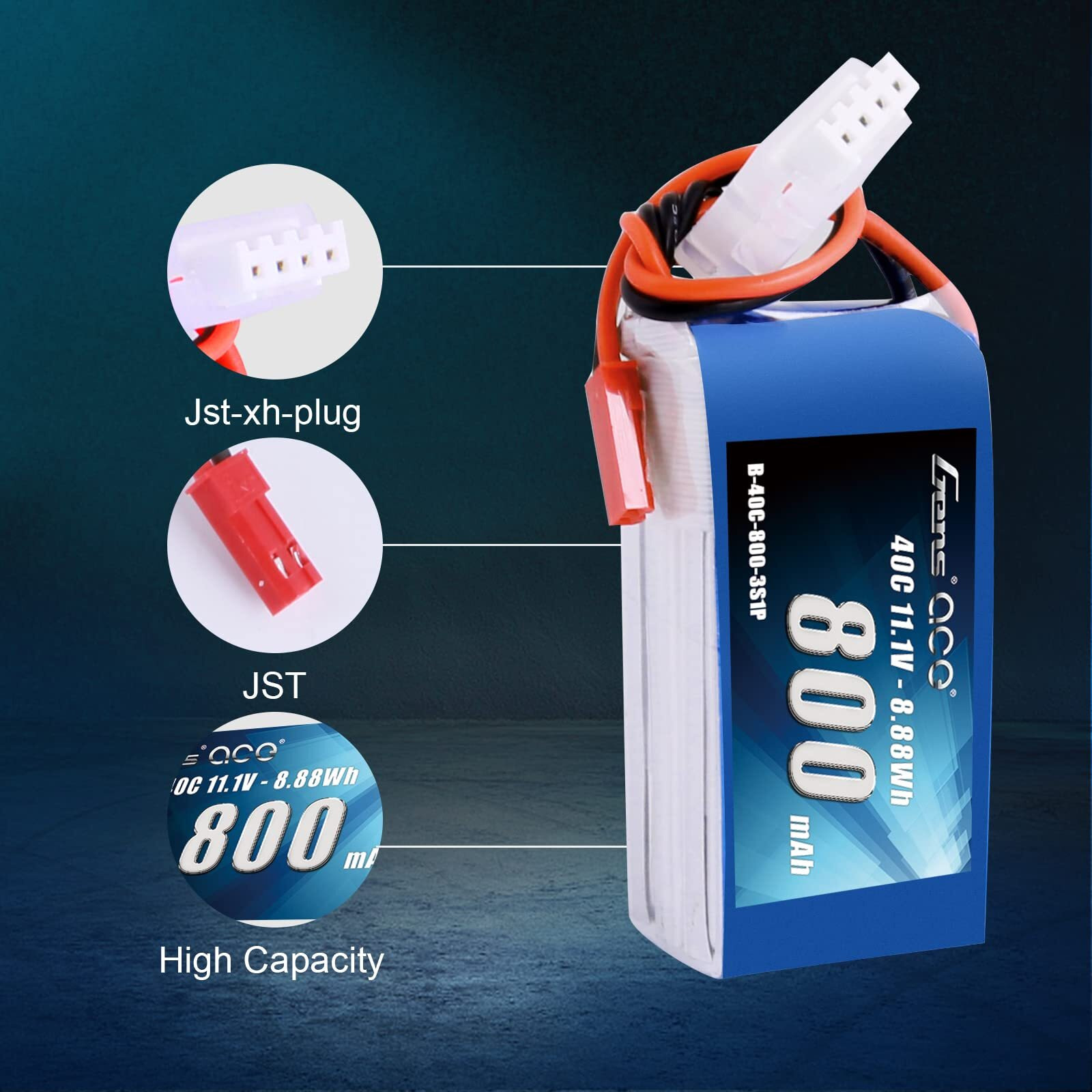 Gens Ace 3S 800Mah 11.1V 40C Lipo Battery Pack With Jst Plug For 200 250 Heli 800Mm Warbirds Eflite Blade Cp Cp Pro Helicopter Compare To E-Flite Eflb8003Sj30