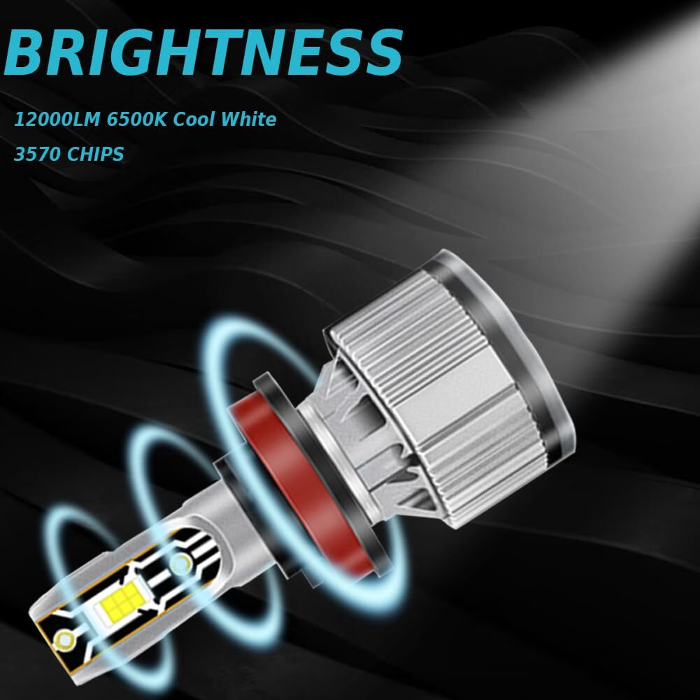 Qymoto H11 Atv Led Bulbs Compatible With Can Am Outlander 850 1000 650 Can Am Defender Led Bulb Light 12000Lm 6500K Cool White 2-Pack