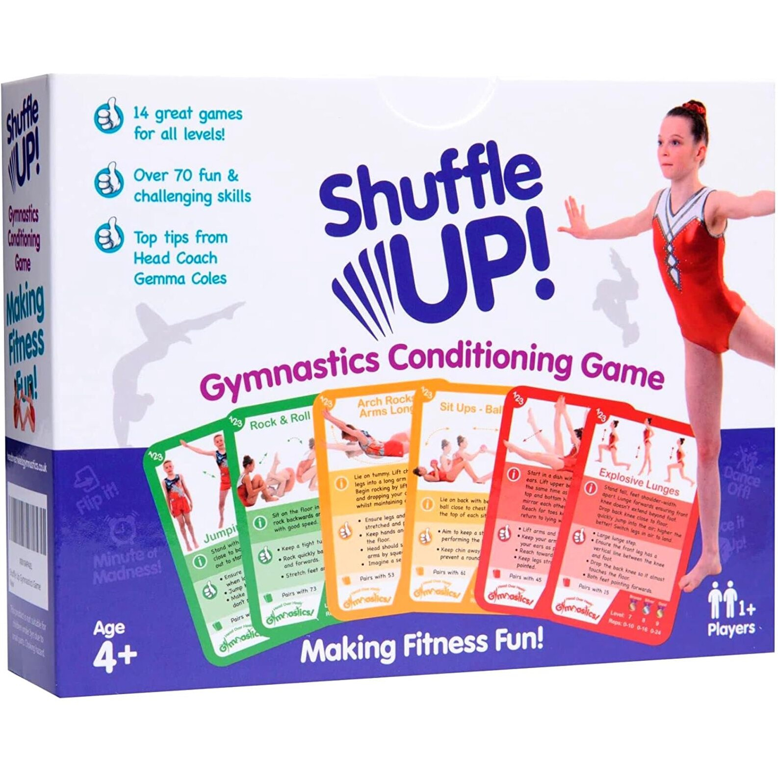 Shuffle Up Gymnastics Card Games - 70+ Fun & Active Skills Cards For Kids  Fitness Cards Develop Fundamentals  Stamina & Strength  Easy To Play For Kids | Multiple Skills Level Cards Include 2 Dices