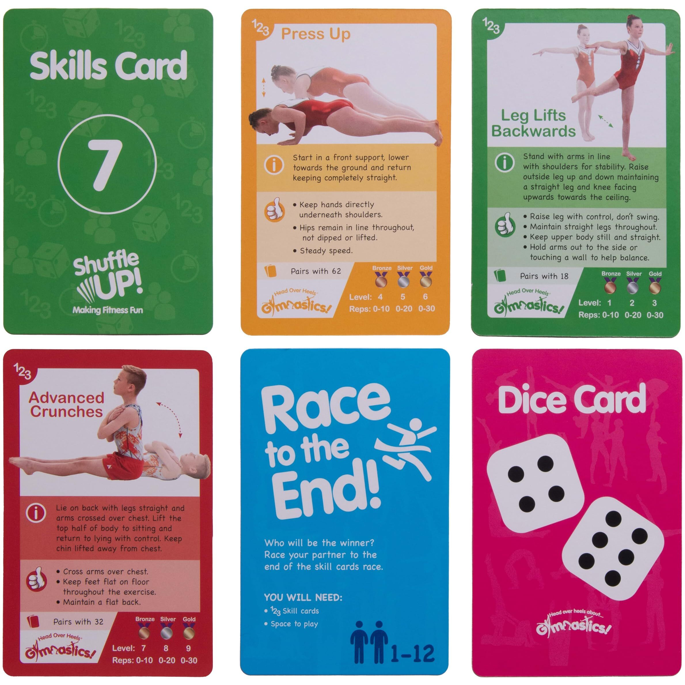 Shuffle Up Gymnastics Card Games - 70+ Fun & Active Skills Cards For Kids  Fitness Cards Develop Fundamentals  Stamina & Strength  Easy To Play For Kids | Multiple Skills Level Cards Include 2 Dices