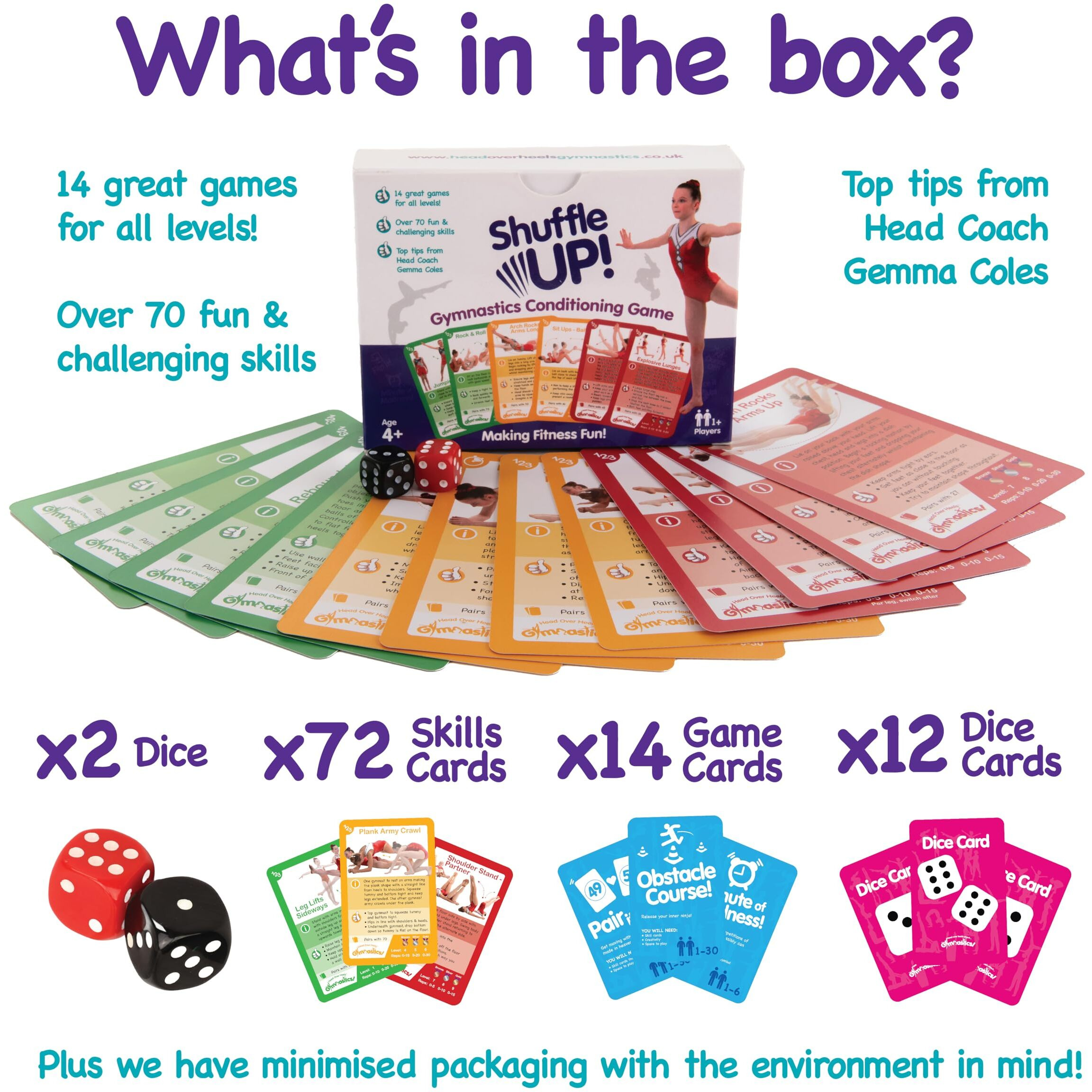 Shuffle Up Gymnastics Card Games - 70+ Fun & Active Skills Cards For Kids  Fitness Cards Develop Fundamentals  Stamina & Strength  Easy To Play For Kids | Multiple Skills Level Cards Include 2 Dices