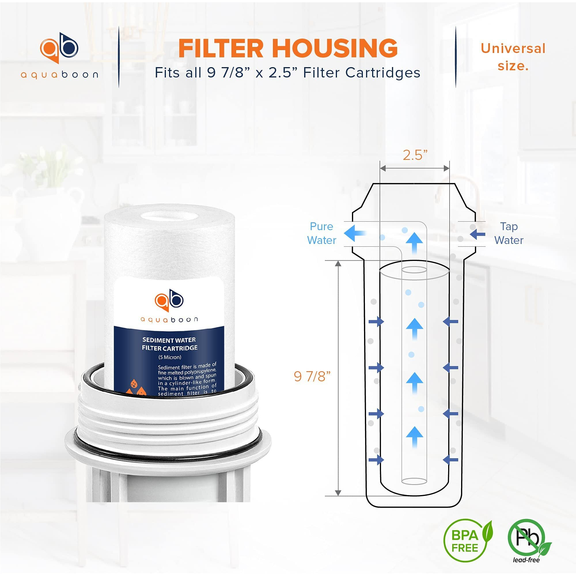 Aquaboon Whole House Water Filter Cartridge Replacement - 5 Micron Water Filter 10 X 2.5 Inch - Sediment Filter Compatible With Aqua Pure Ap110  Ap101T  Whirlpool Whkf-Gd05  Culligan P5  6 Pack