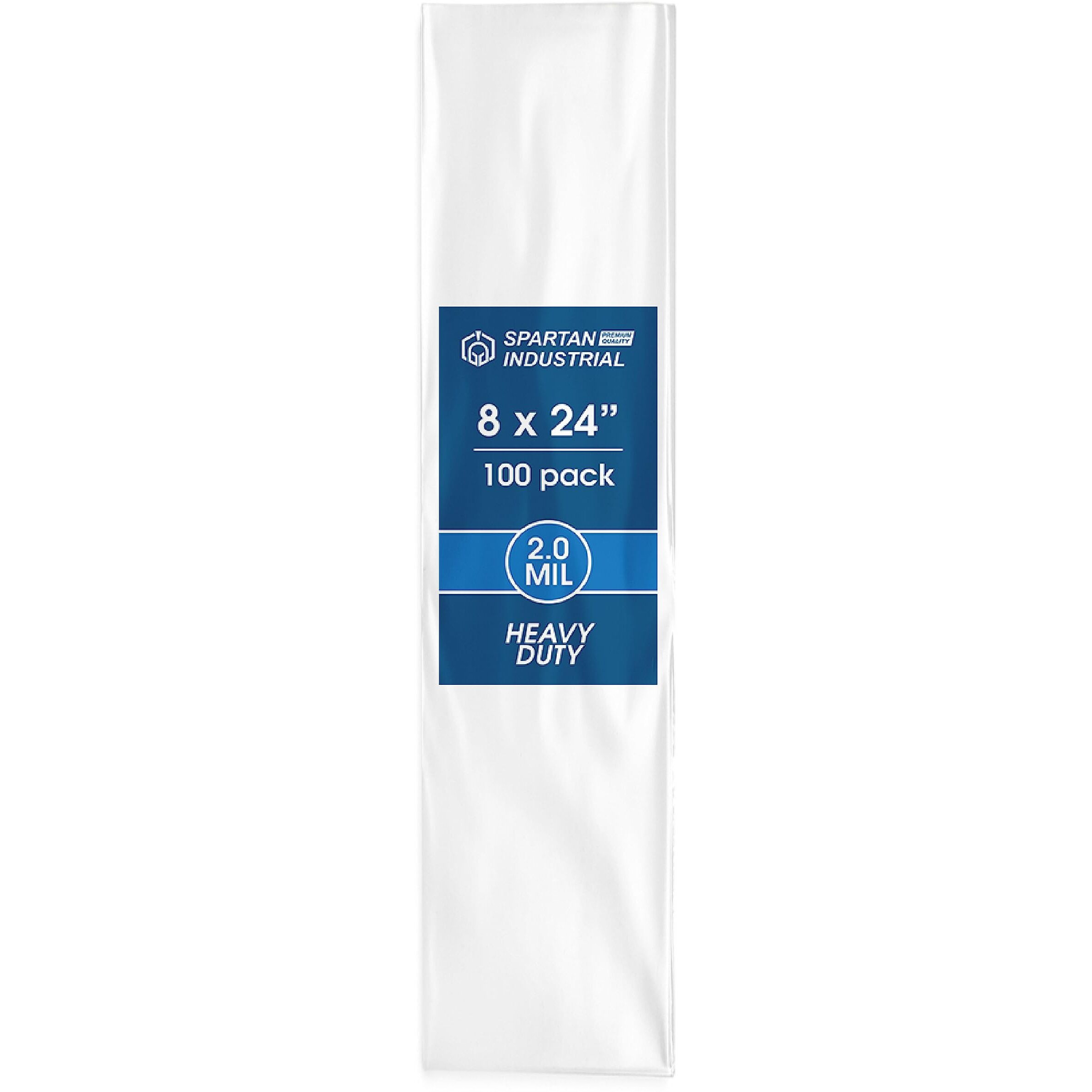 Spartan Industrial - 8  X 24  (100 Count) 2 Mil Heavy Duty Flat Open End Clear Plastic Poly Bags - For Packaging Vases  Tools  Posters (Bags Do Not Have Seal & Do Not Have Prints)