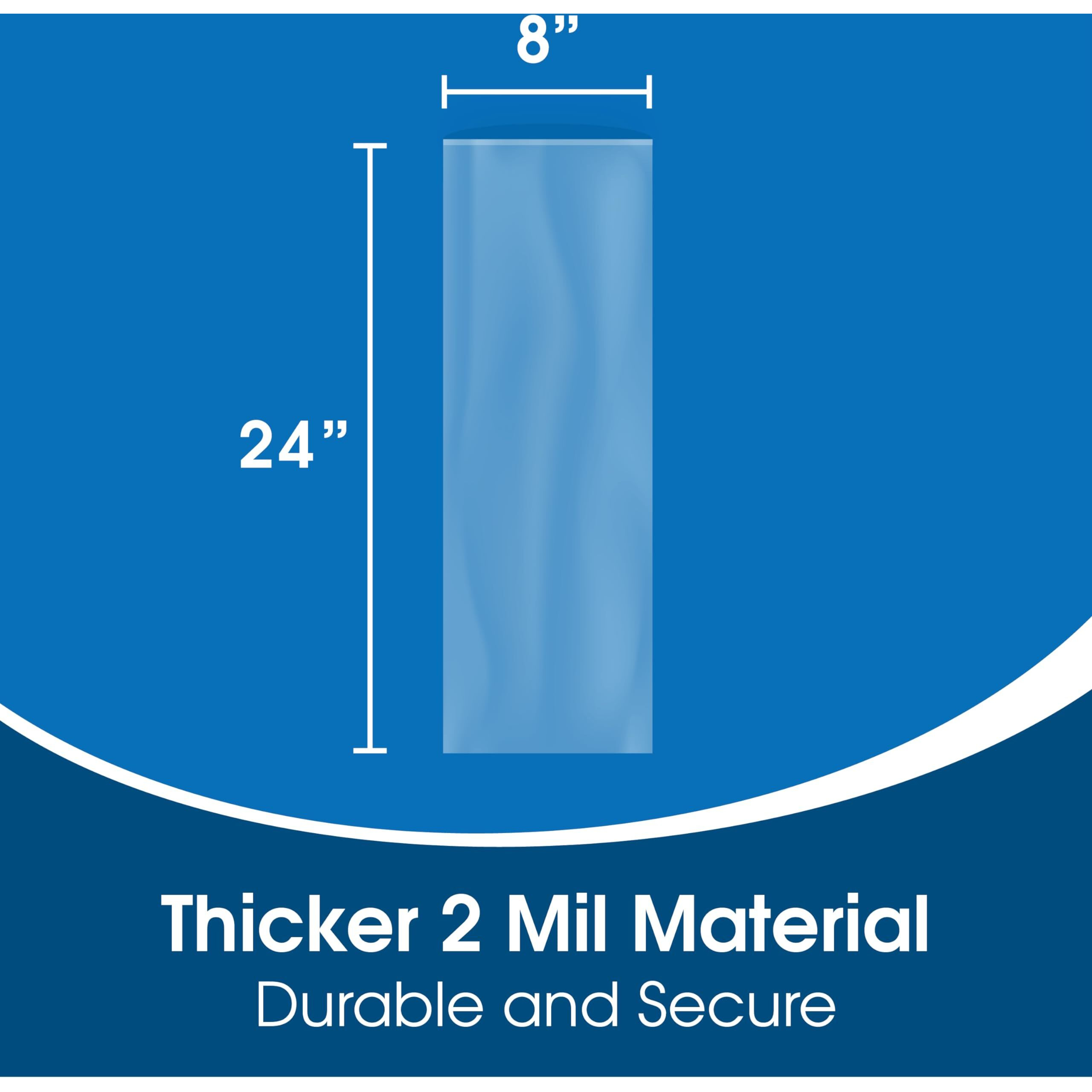 Spartan Industrial - 8  X 24  (100 Count) 2 Mil Heavy Duty Flat Open End Clear Plastic Poly Bags - For Packaging Vases  Tools  Posters (Bags Do Not Have Seal & Do Not Have Prints)
