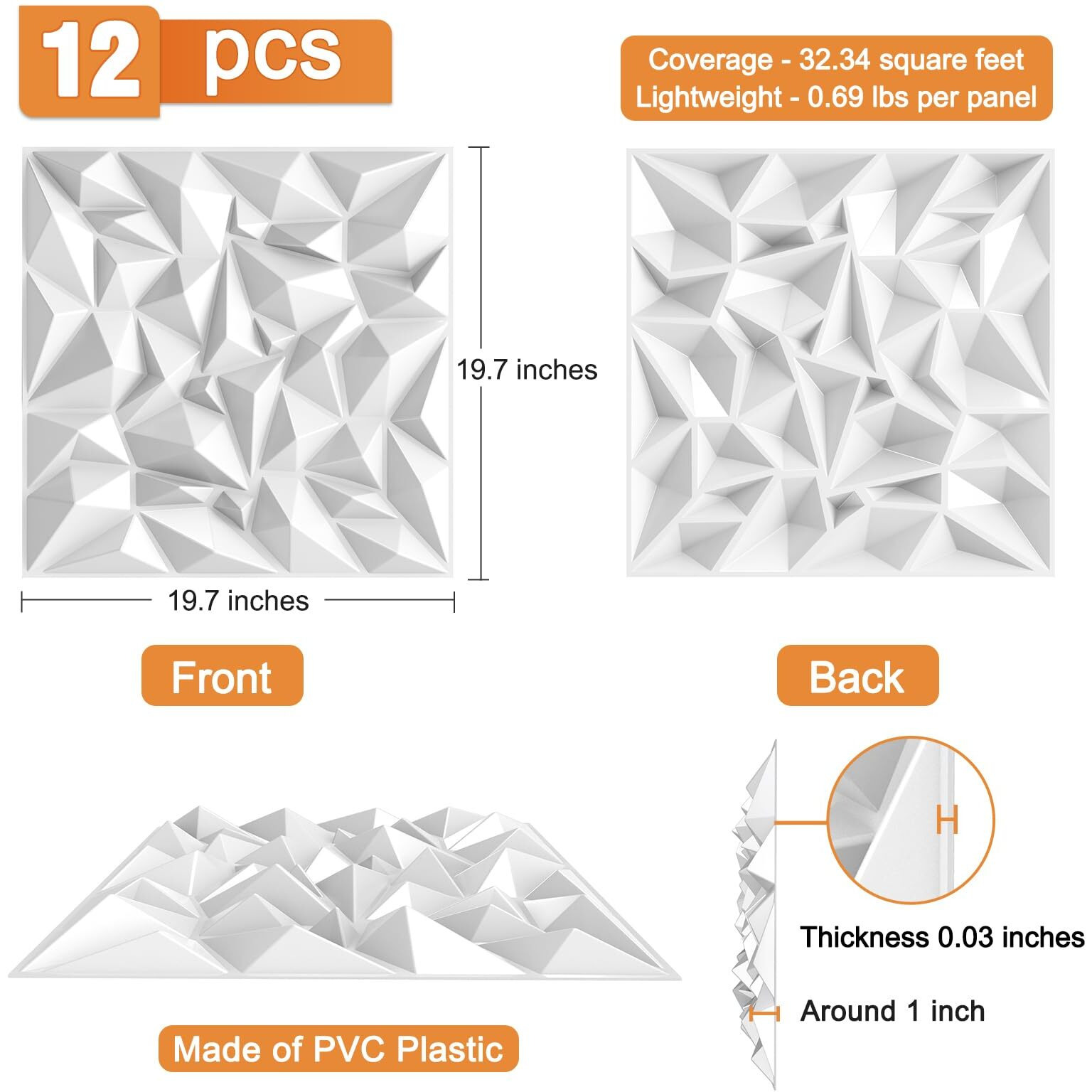 Troystudio Acoustic Sound Diffuser Panels  19.7 X 19.7 X 1 Inches 12 Pcs White Pvc Plastic 3D Wall Panel  Recording Studio Acoustical Treatment Diffusion Panel  Art Decorative Ceiling Tiles