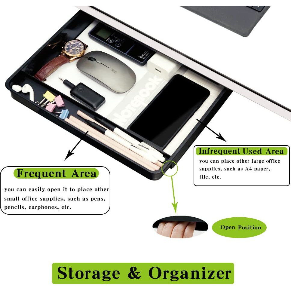 Navtcow Under Desk Drawer Storage Organizer - 2 Pack (Large And Small) Black - (Please Note - Drawer Size/No Lip Under Desktop) - 2 Installation Methods (Screw Or Adhesive)