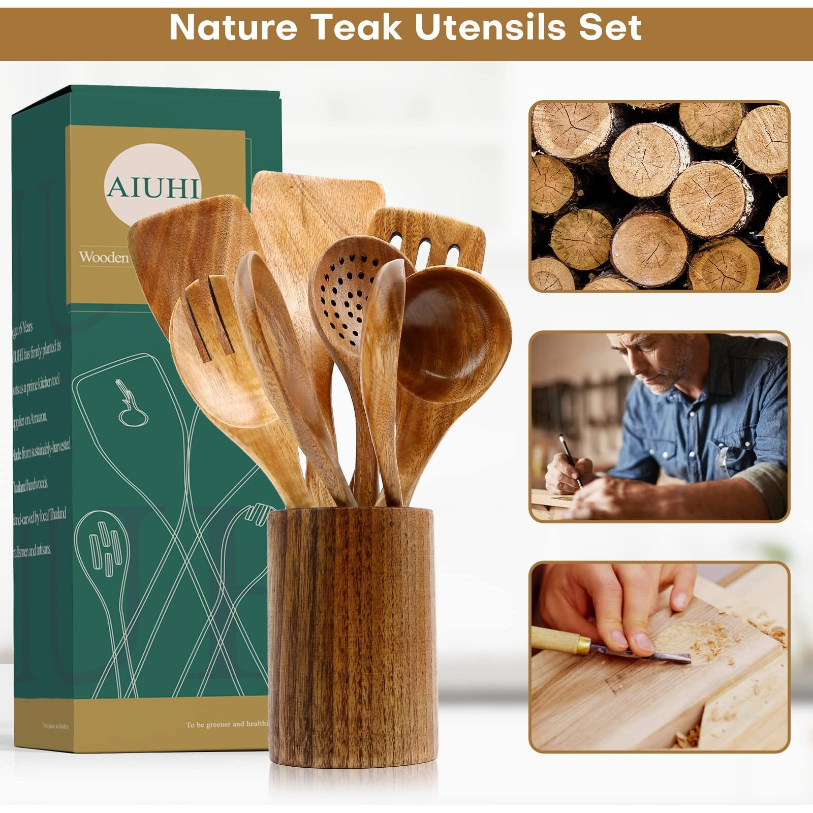 Natural Teak Wood Kitchen Utensils With Spatula And Ladle (10)