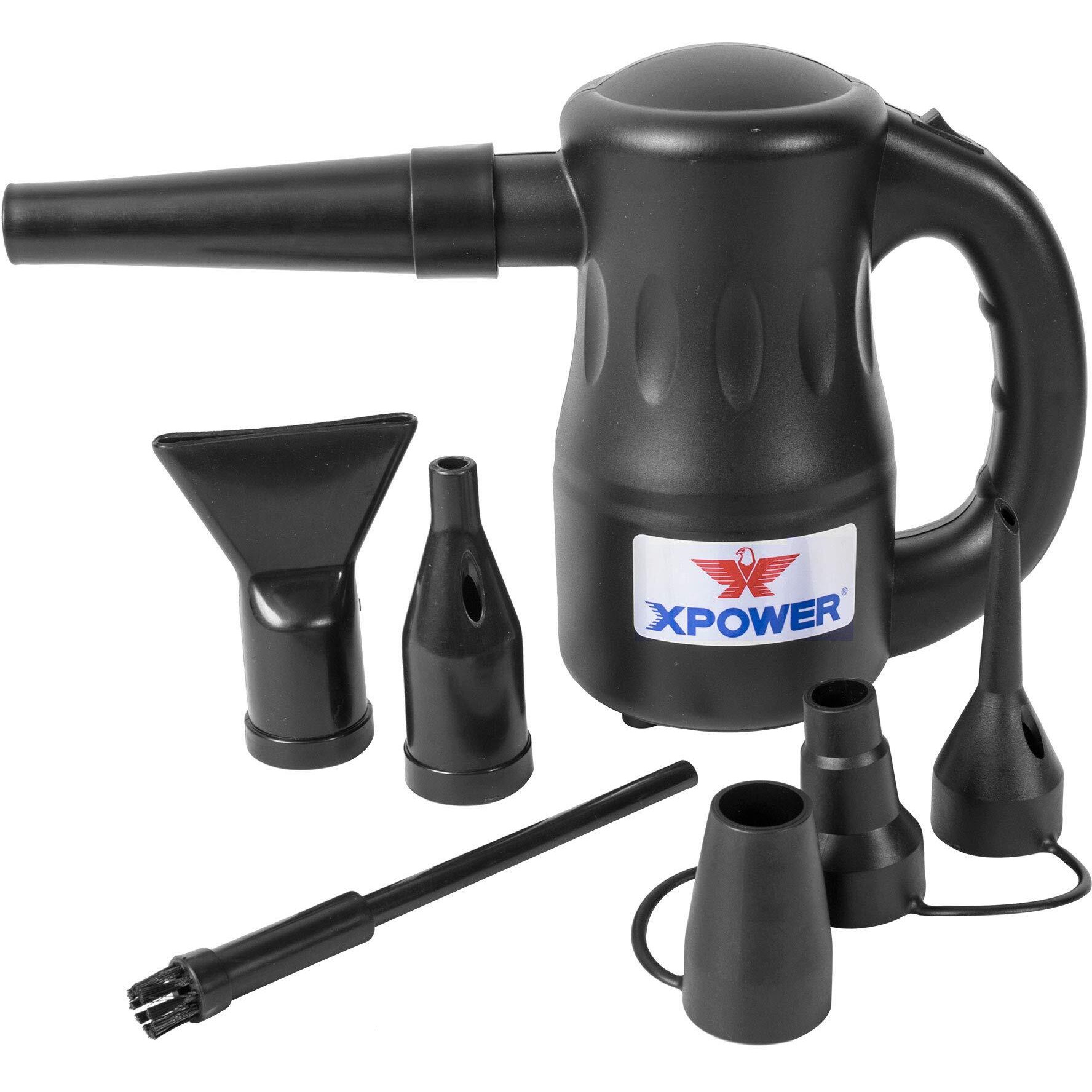 Xpower A-2 Airrow Pro Electric Air Duster For Dusting  Drying  Inflating  Car Detailing  Computer  Leaf Blowing  90 Cfm  7 Nozzles+2 Brushes  High Performance Motor  Eco-Friendly  Jet Black