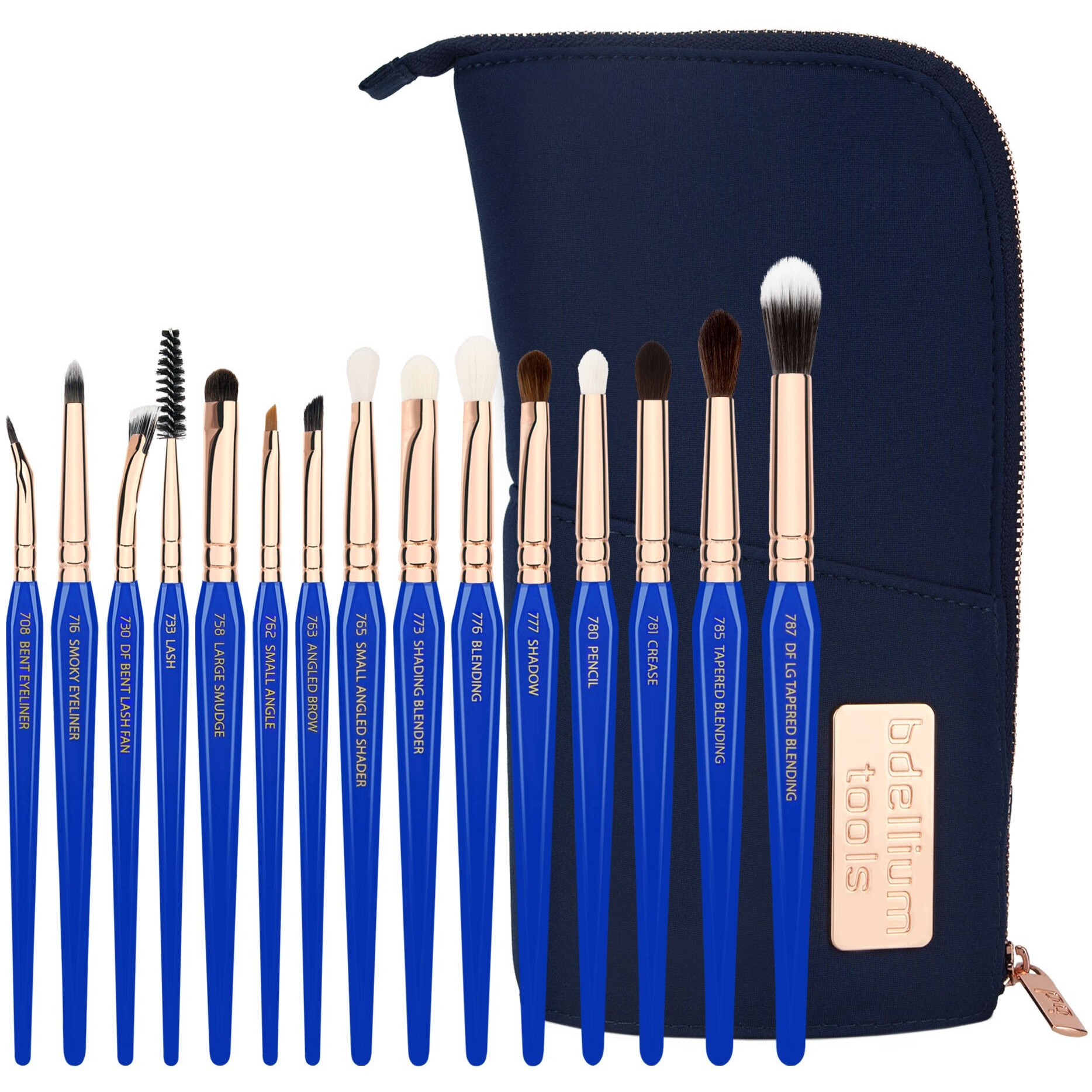 Bdellium Tools Professional Makeup Brush Golden Triangle - Eyes Only 15Pc. Brush Set With Stand-Up Pouch
