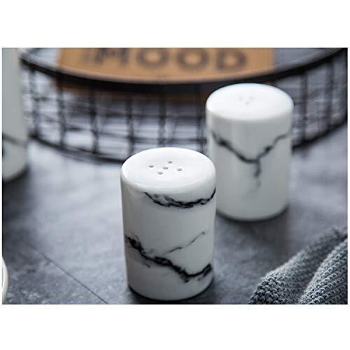 Sizikato 2Pcs Marble Stripes Ceramic Salt And Pepper Shakers Marble-Style Furniture Kitchen And Table Decoration.