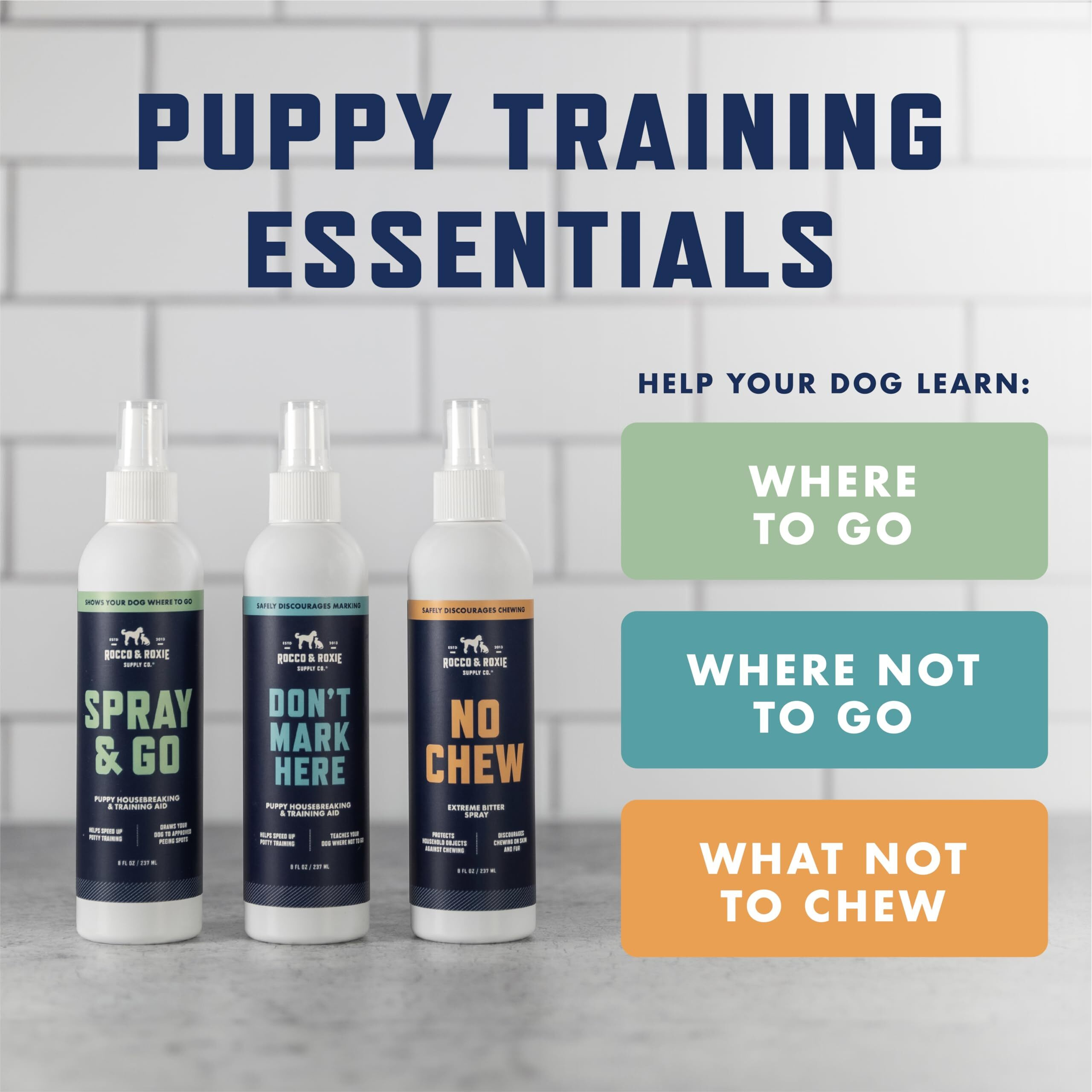 Rocco & Roxie No Chew Spray For Dogs  More Yuck Than Bitter Apple  Dog Training & Behavior Aids To Stop Chewing  Best Alcohol-Free Anti Chew  Puppy Deterrent Formula For Puppies And Cats