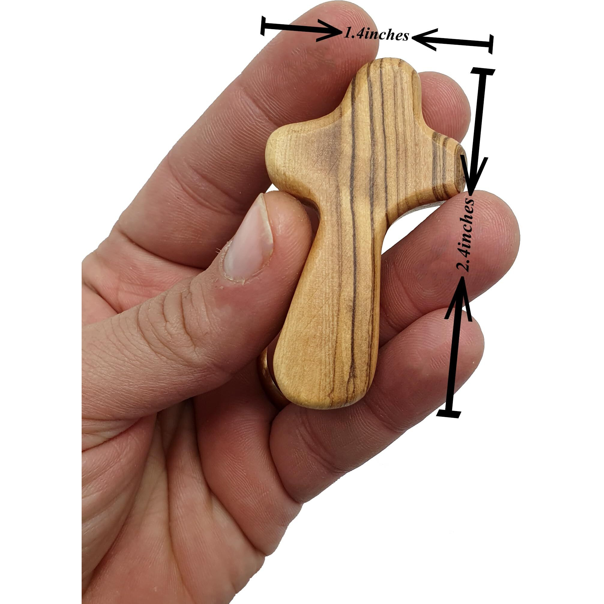 Zuluf 25 Small Olive Wood Comfort Crosses From Bethlehem Israel - Pocket Wooden Holding Hand Crosses Religious Christian Gift 6Cm / 2.5 Inch Each Cross - Crs097