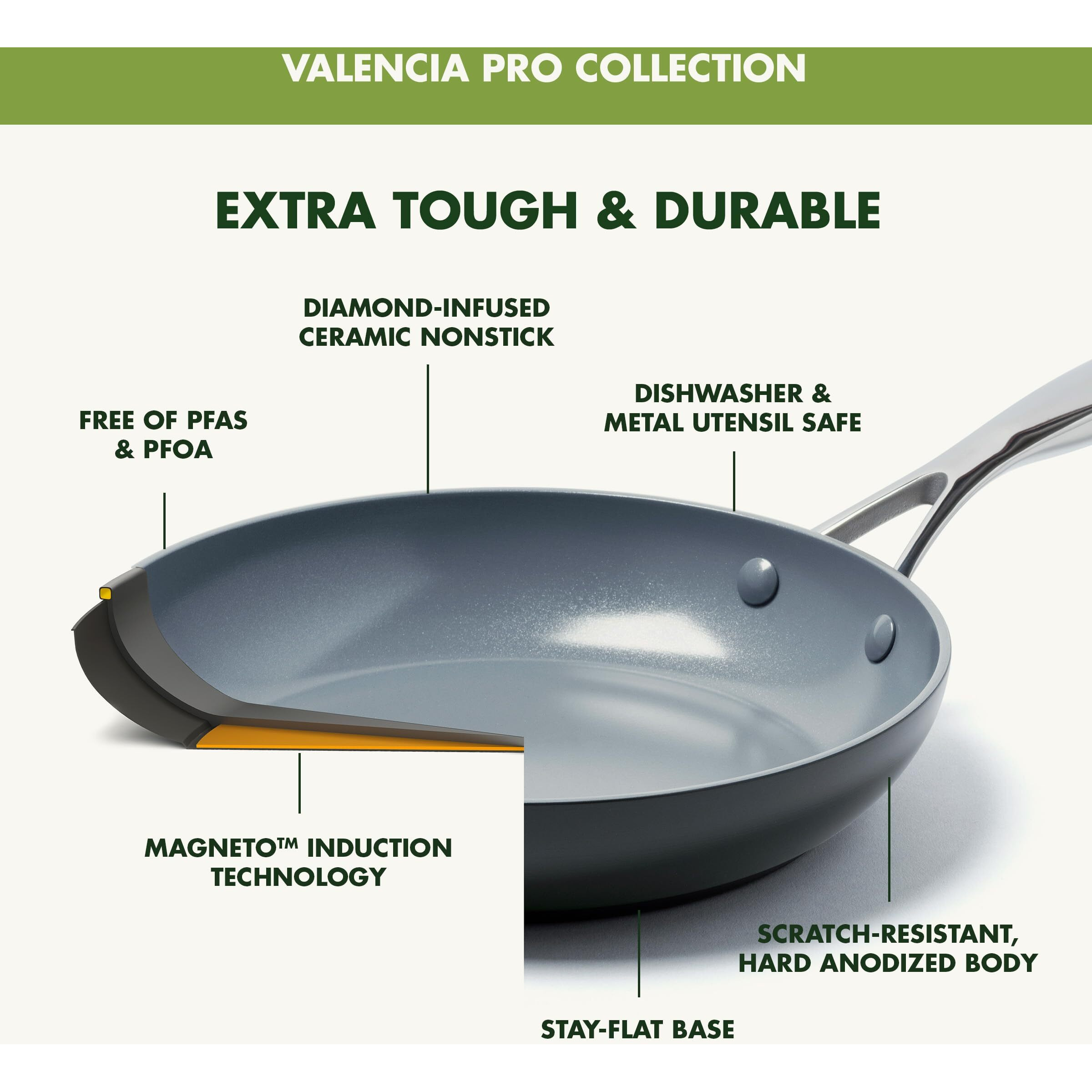 Greenpan Valencia Pro Hard Anodized Healthy Ceramic Nonstick 8"" 9.5"" And 11"" Frying Pan Skillet Set  Pfas-Free  Induction  Dishwasher Safe  Ovens Safe  Gray