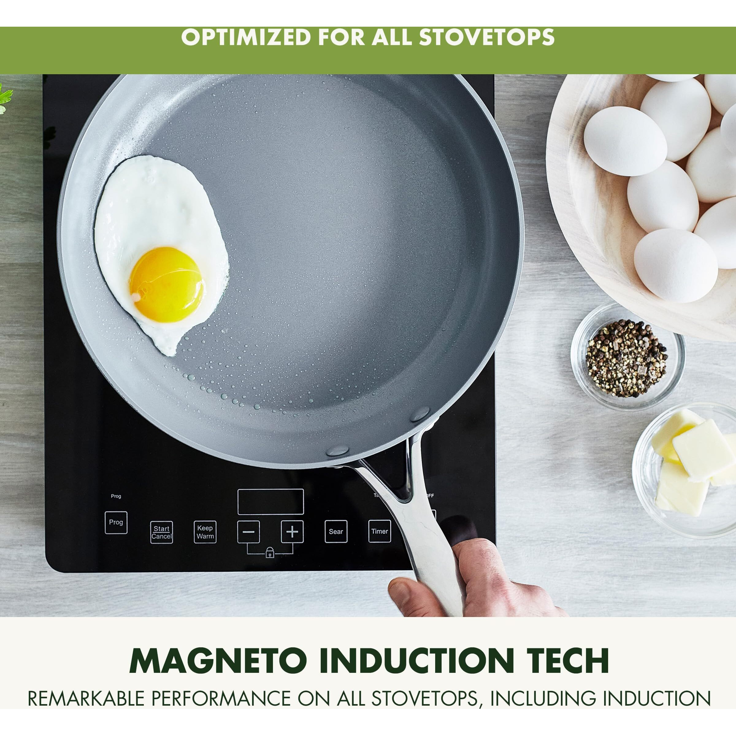 Greenpan Valencia Pro Hard Anodized Healthy Ceramic Nonstick 8"" 9.5"" And 11"" Frying Pan Skillet Set  Pfas-Free  Induction  Dishwasher Safe  Ovens Safe  Gray