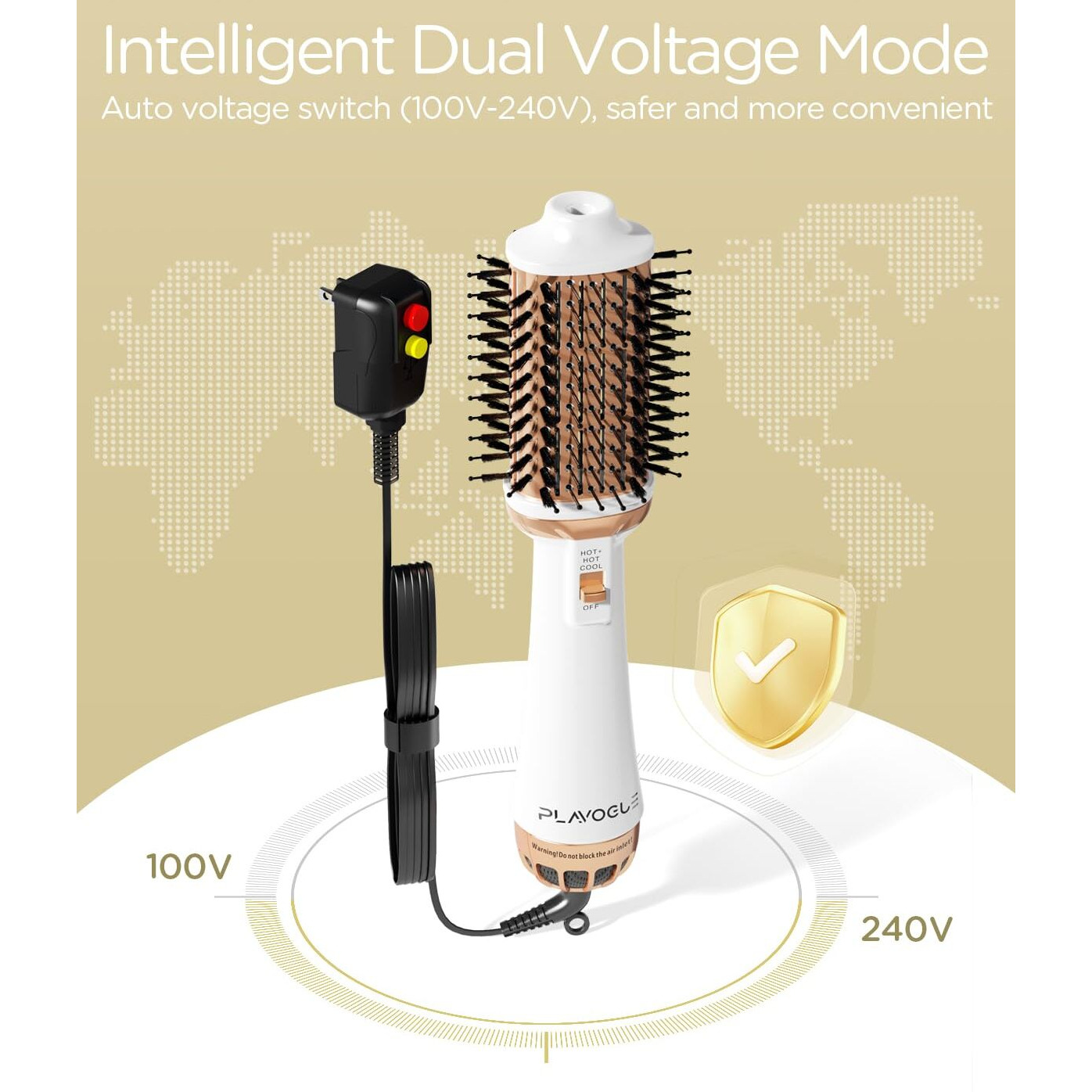 Plavogue Dual Voltage Blow Dryer Brush For European Travel - One-Step Hot Air Brush With Volumizer  Negative Ionic Anti-Frizz - For All Hair Types  Oval Shape