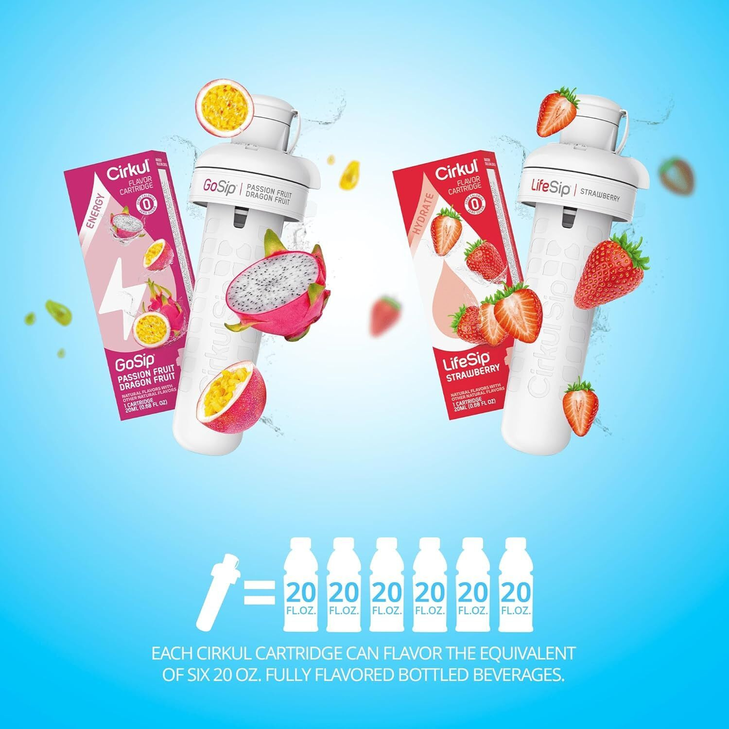 Cirkul 32Oz Rose Gold Stainless Steel Water Bottle Starter Kit With Rose Gold Lid And 2 Flavor Cartridges (Strawberry & Passion Fruit Dragon Fruit)