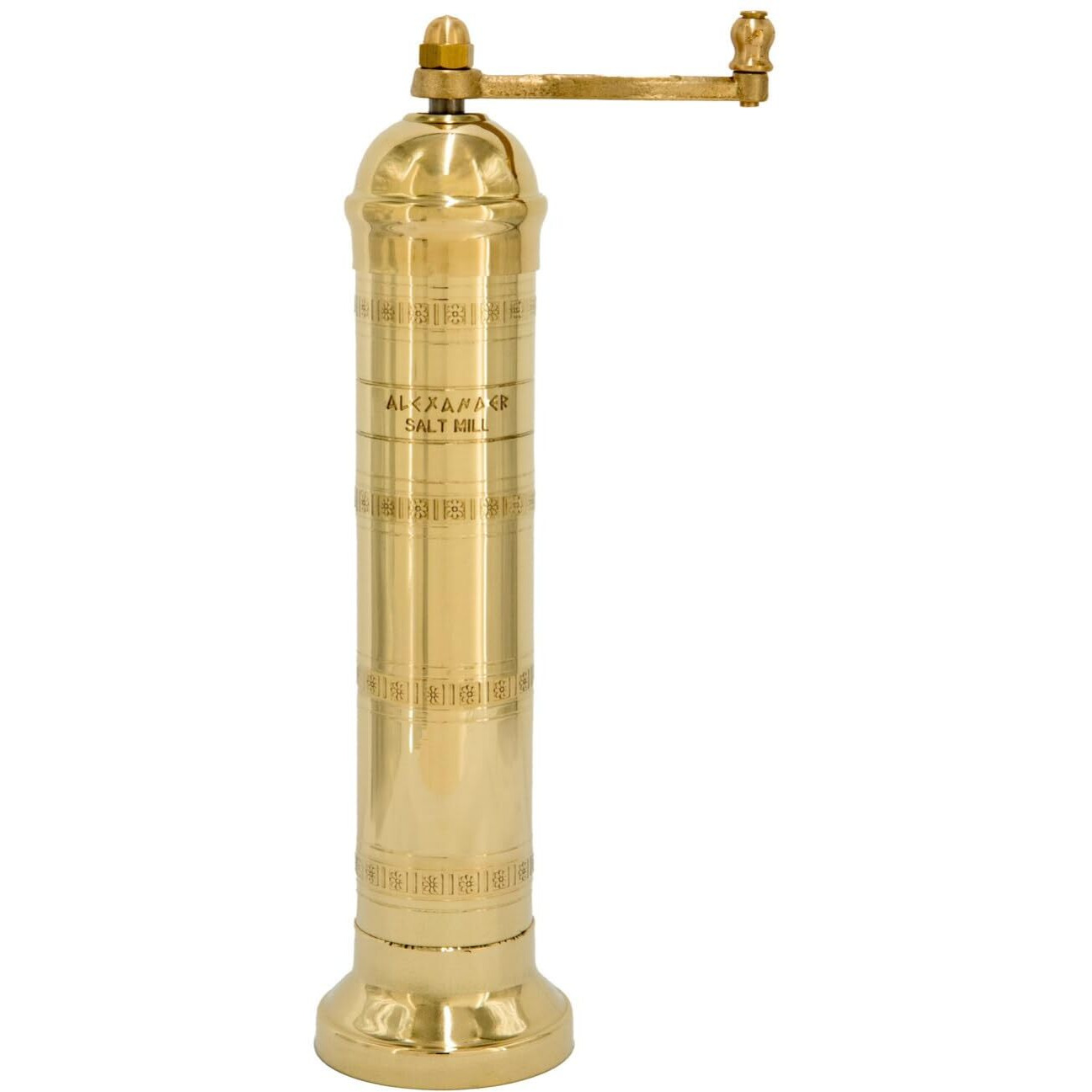 Alexander Home The Original Greek Salt Mill 9 Inch Tall | European Salt Mill Grinder With Crank Handle | Manual Salt Grinder | Salt Refillable - Brass