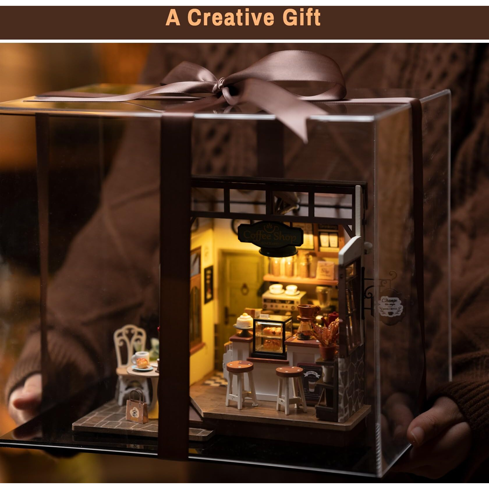 Rolife Coffee Shop Miniature Dollhouse Kit With Led Lights - Diy Crafts For Adults  Birthday Gifts And Hobbies