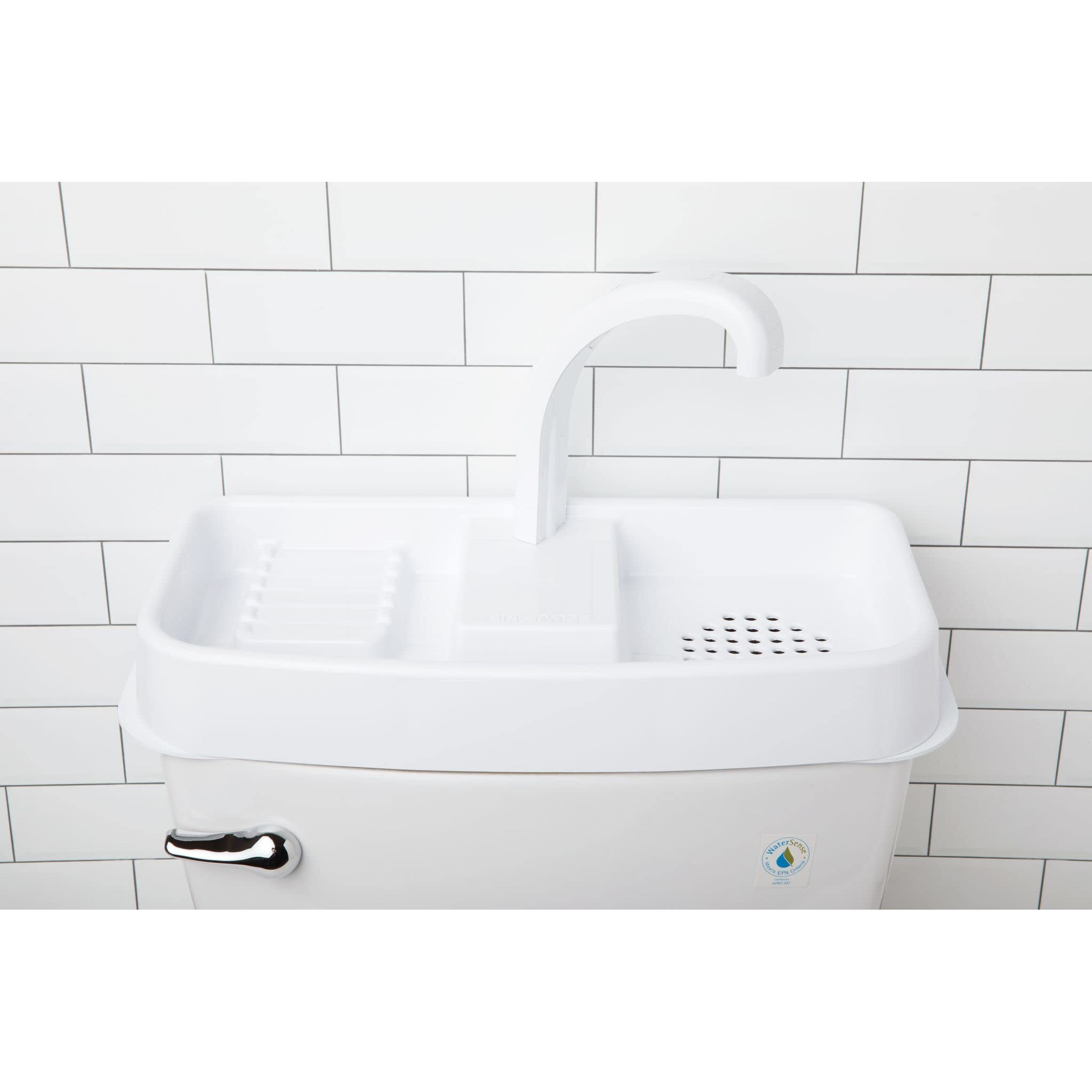 White Plastic Toilet Sink - 15.25  - 20.  Surface Mount Utility Toilet Tank Sink Cover W/Built-In Faucet & Sink For Handwashing & Flushing - Apartment Must Haves For Space & Water Conservation