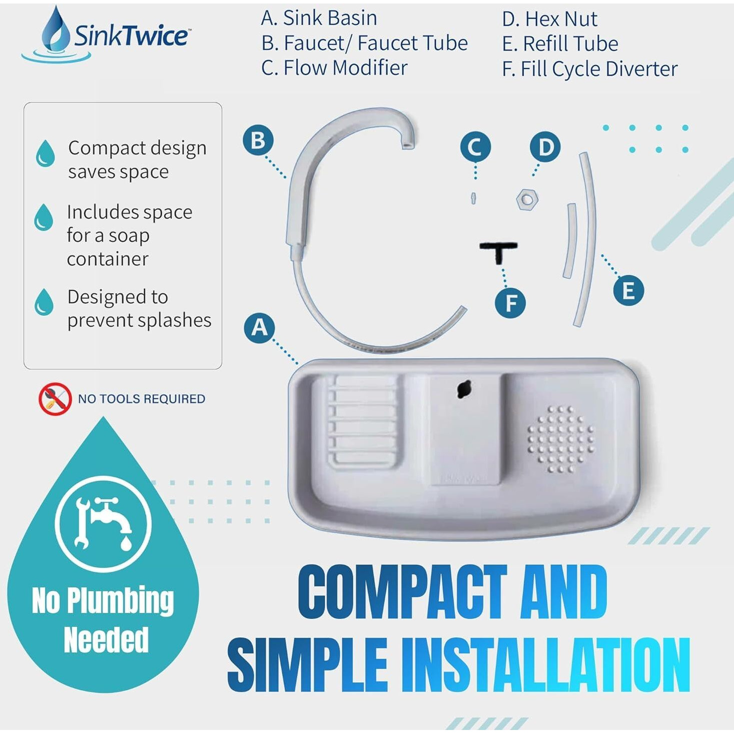White Plastic Toilet Sink - 15.25  - 20.  Surface Mount Utility Toilet Tank Sink Cover W/Built-In Faucet & Sink For Handwashing & Flushing - Apartment Must Haves For Space & Water Conservation