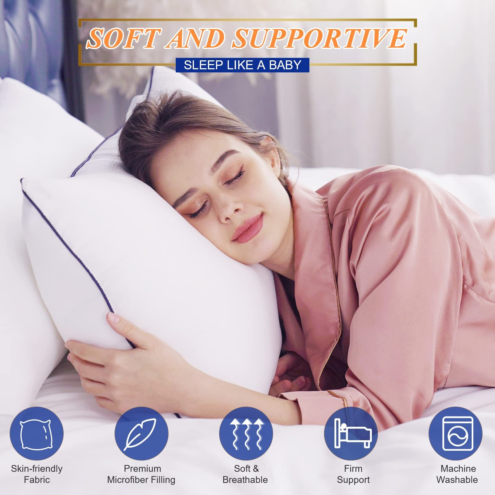 Mzoimzo Bed Pillows For Sleeping- King Size  Set Of 2  Cooling Hotel Quality With Premium Soft Down Alternative Fill For Back  Stomach Or Side Sleepers