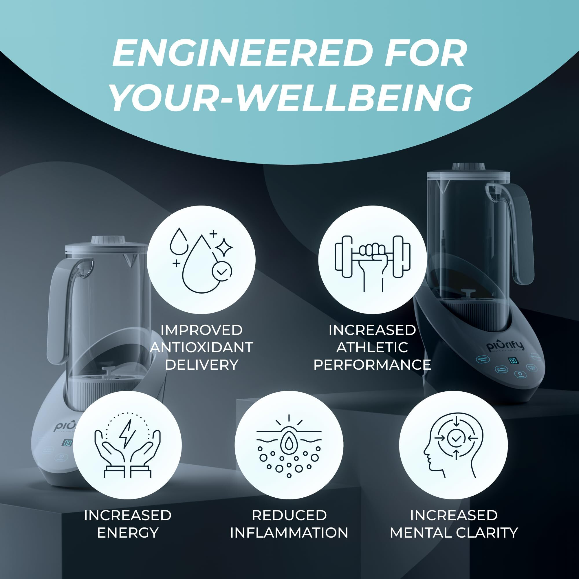 Piurify Hydrogen Water Pitcher - Rich Hydrogen Water Generator Electrolysis Jug Bpa Free With Spe And Pem Concentrator Technology. Balanced Purified Water Ph Levels And Filtered With Calcium Sulfite.