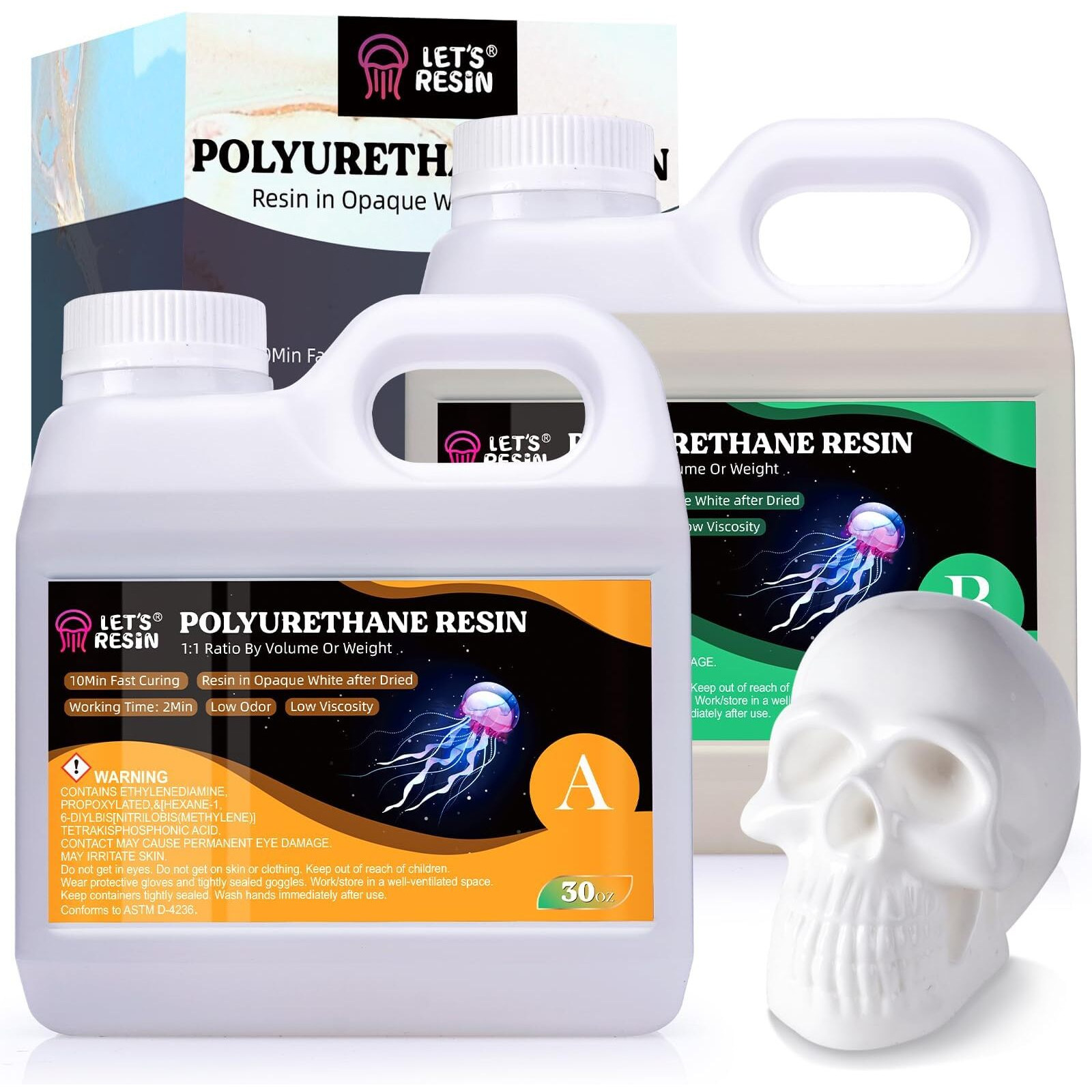 Let's Resin Polyurethane Resin  60Oz 2 Part Casting Resin  Fast Cured Resin Within 10 Minutes  Ultra Low Viscosity & Low Odor Pourable Liquid Plastic For Casting Models  Prototypes & Other Resin Craft