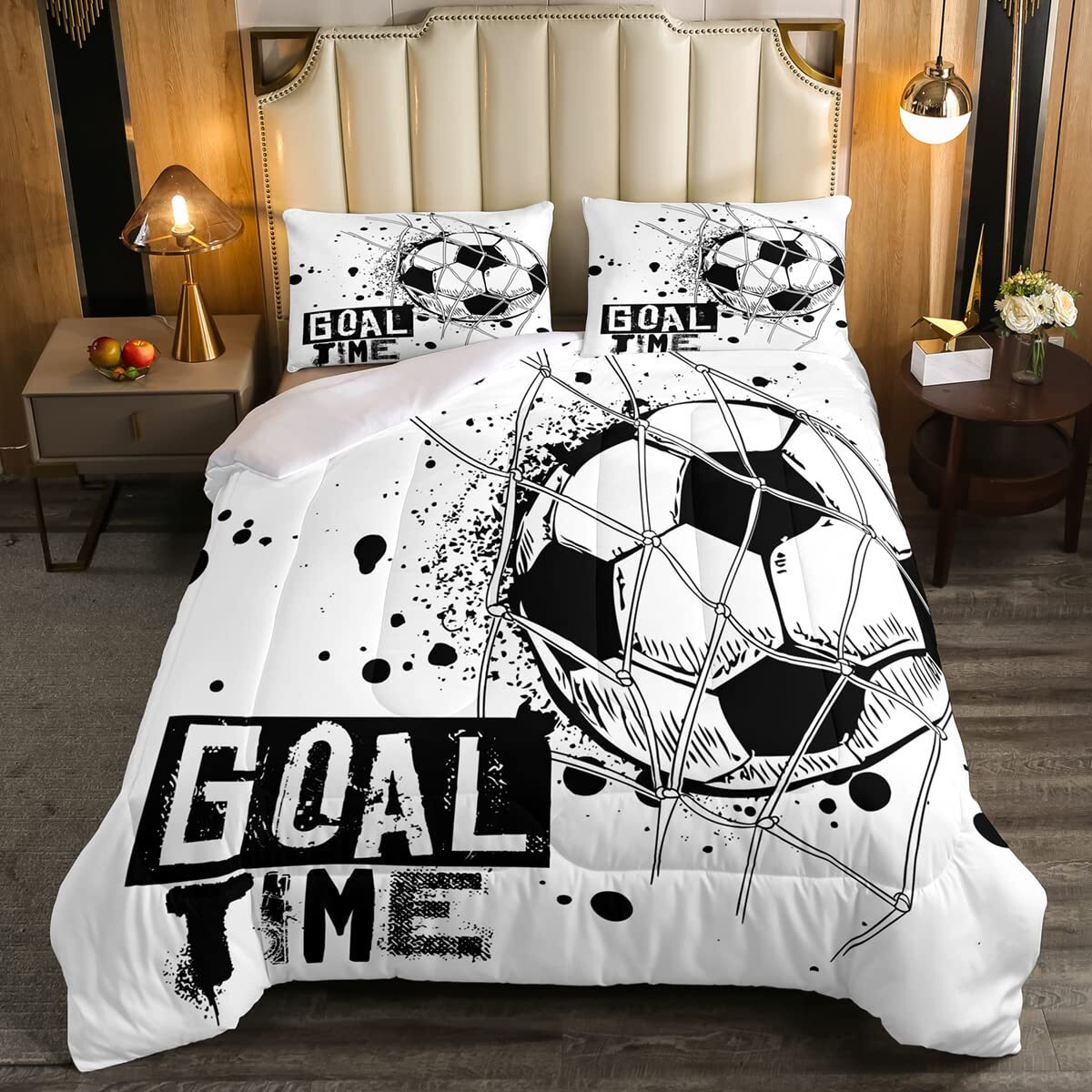 Erosebridal Kids Football Comforter Set Twin Size American Soccer Bedding Set Sports Games Duvet Sets For Boys Girls Children Teens Geometric Polygon Down Comforter For Bedroom  Black White