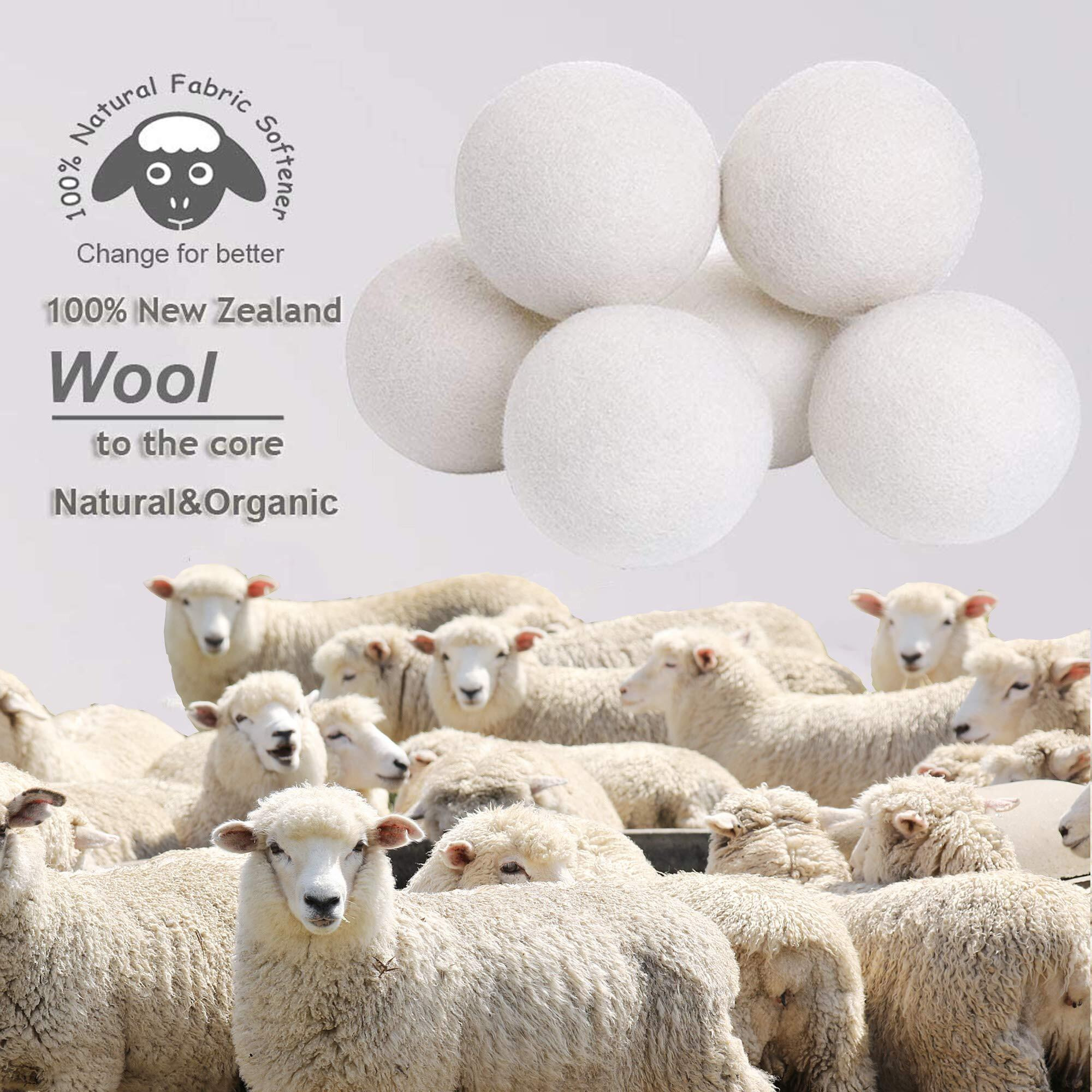 Budieggs Wool Dryer Balls Organic Xl 6-Pack  100% New Zealand Chemical Free Fabric Softener For 1000+ Loads  Baby Safe & Hypoallergenic  Reduce Wrinkles & Shorten Drying Time Naturally