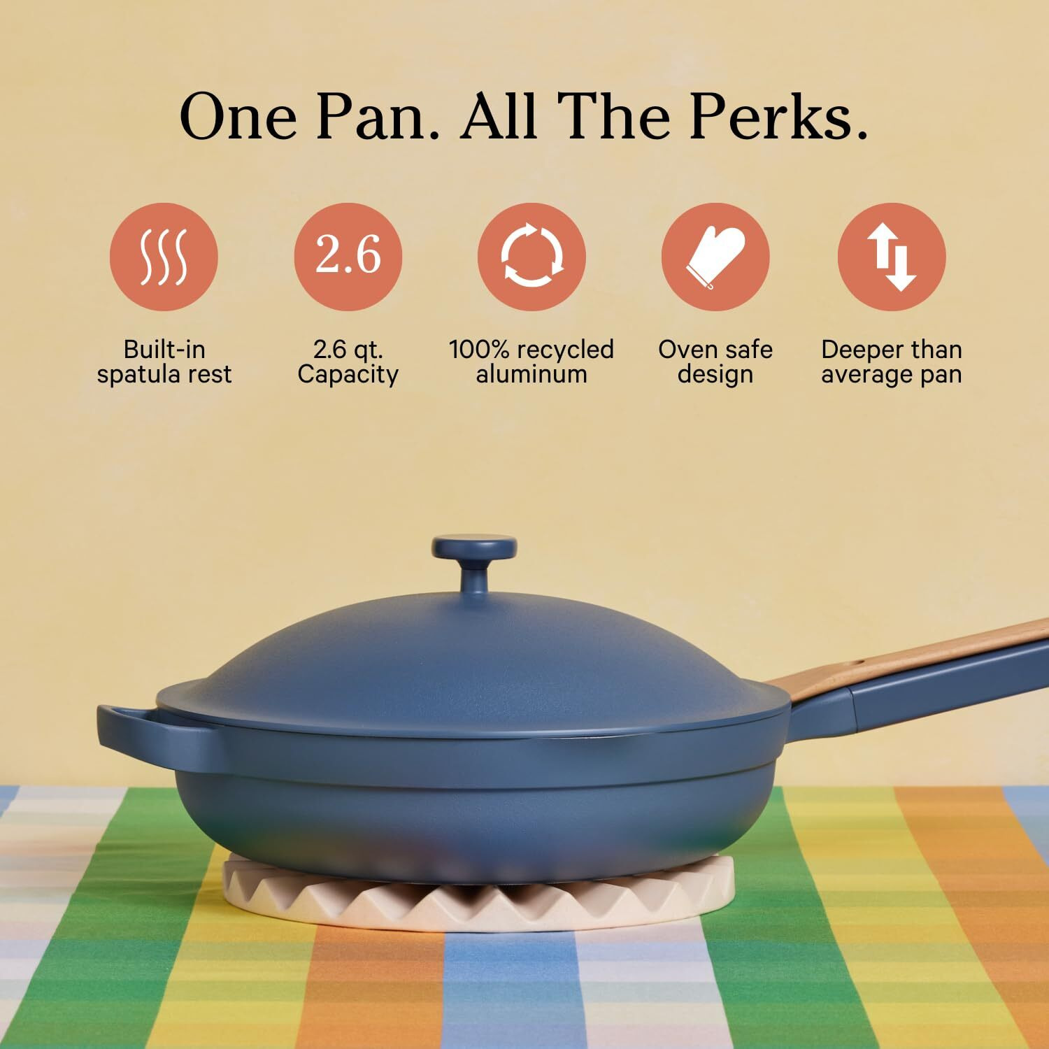 Our Place 10.5-Inch Ceramic Nonstick Skillet Pan  Toxin-Free With Stainless Steel Handle  Oven Safe - Blue Salt