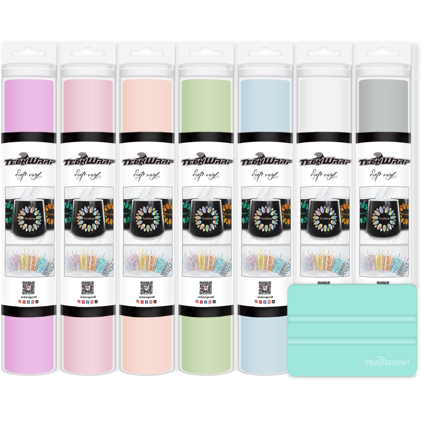 Teckwrap 001 Vinyl Permanent Adhesive Vinyl Bundle Matte Adhesive Craft Vinyl Bundle 12"" X 36""/Rolls For Craft Cutters  Sign Plotters (Pastel Bundle)