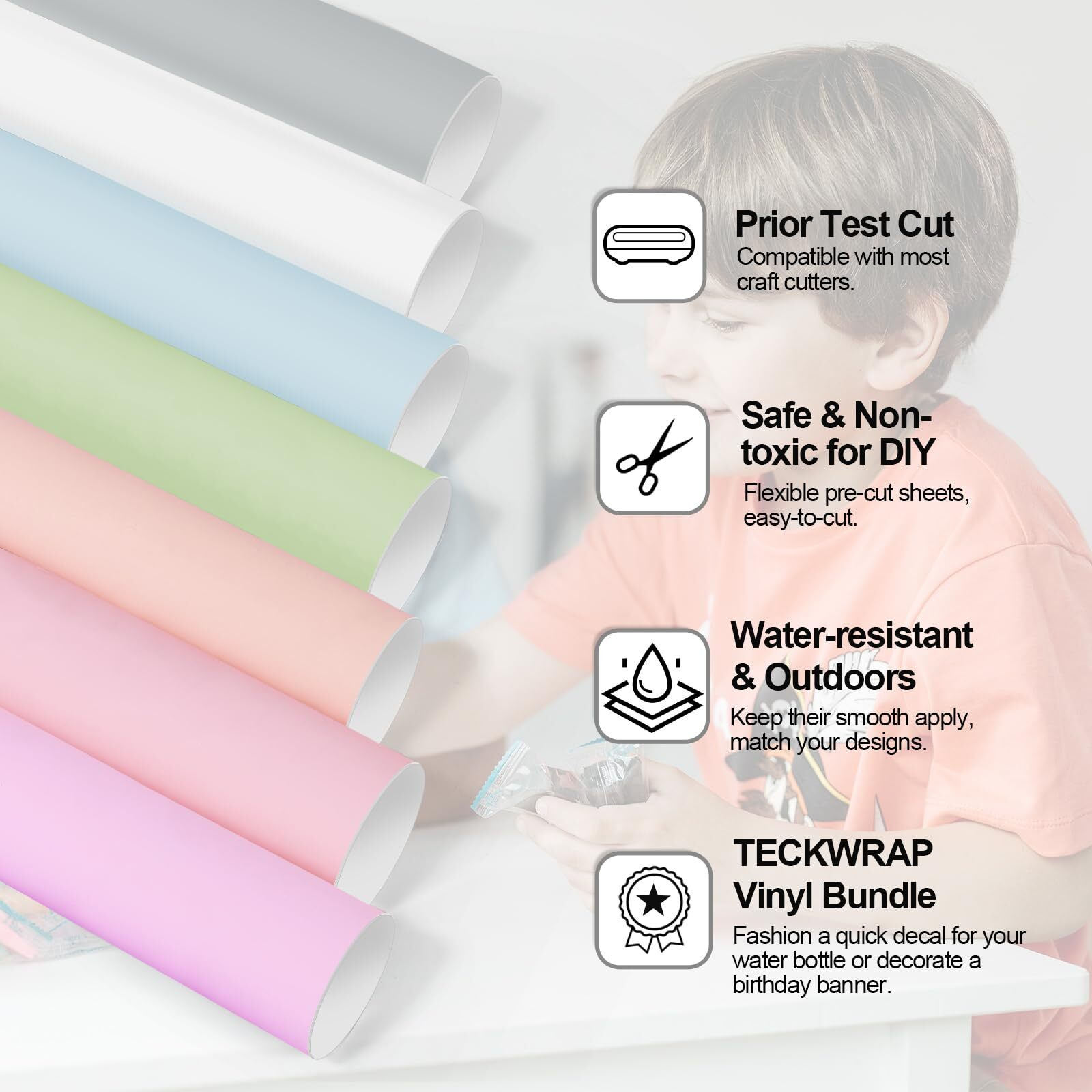 Teckwrap 001 Vinyl Permanent Adhesive Vinyl Bundle Matte Adhesive Craft Vinyl Bundle 12"" X 36""/Rolls For Craft Cutters  Sign Plotters (Pastel Bundle)