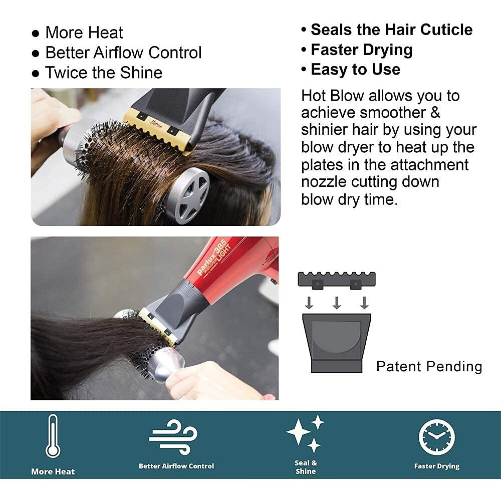 Parlux 385 Powerlight Ionic And Ceramic White Hair Dryer And M Hair Designs Hot Blow Attachment Black (Bundle 2 Items)