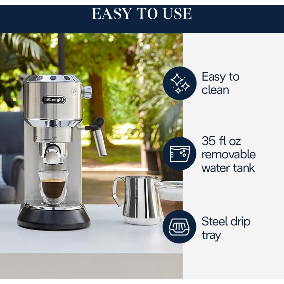 De'Longhi Dedica Ec680M  Espresso Machine  Coffee And Cappucino Maker With Milk Frother  Metal / Stainless  Compact Design 6 In Wide  Fit Mug Up To 5 In