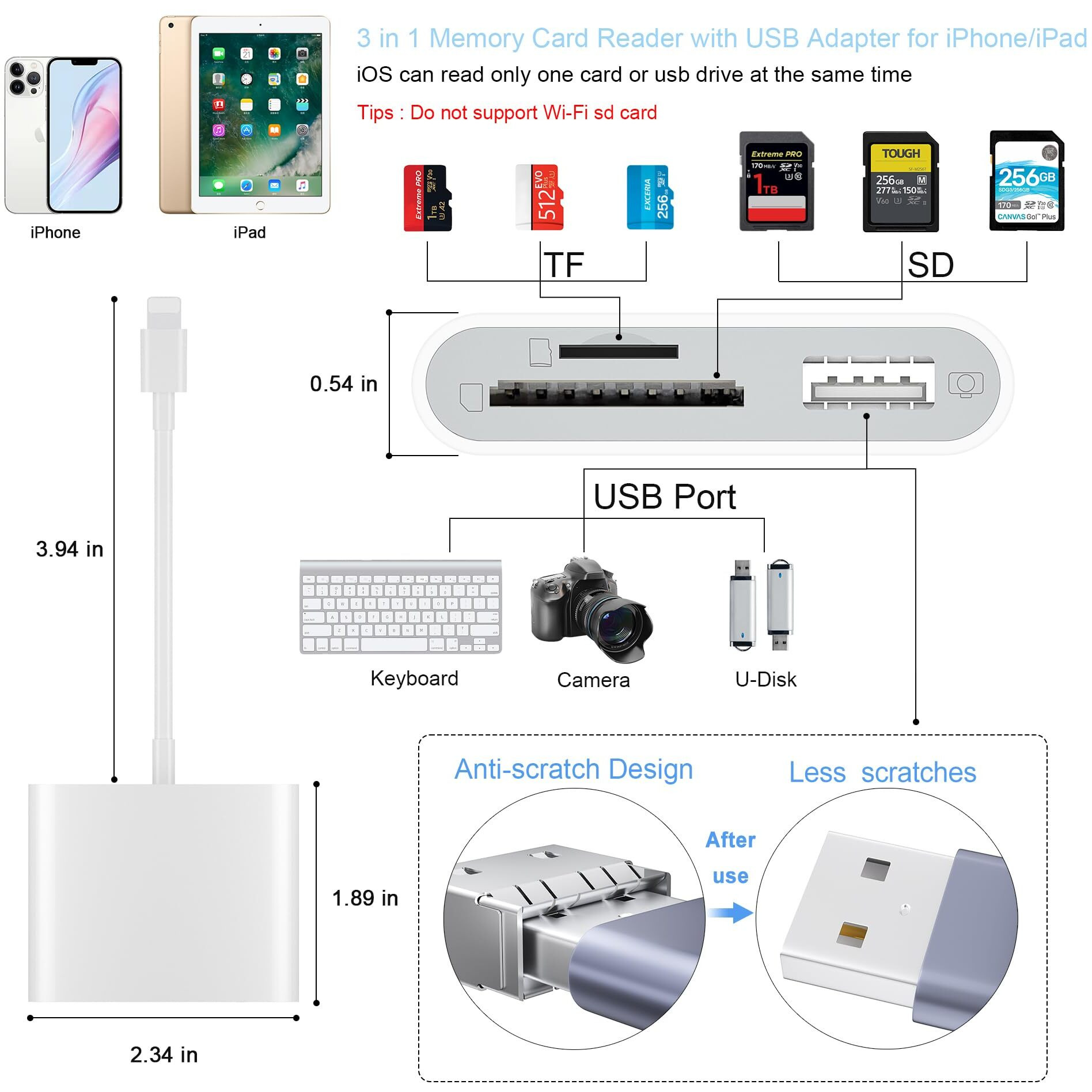 Szhaiyijin Sd Card Reader For Iphone  Memory Card Reader With Usb Camera Adapter Plug And Play Trail Game Camera Sd Card Viewer Supports Sd And Tf Card Micro Sd Card Adapter For Ipad No App Required