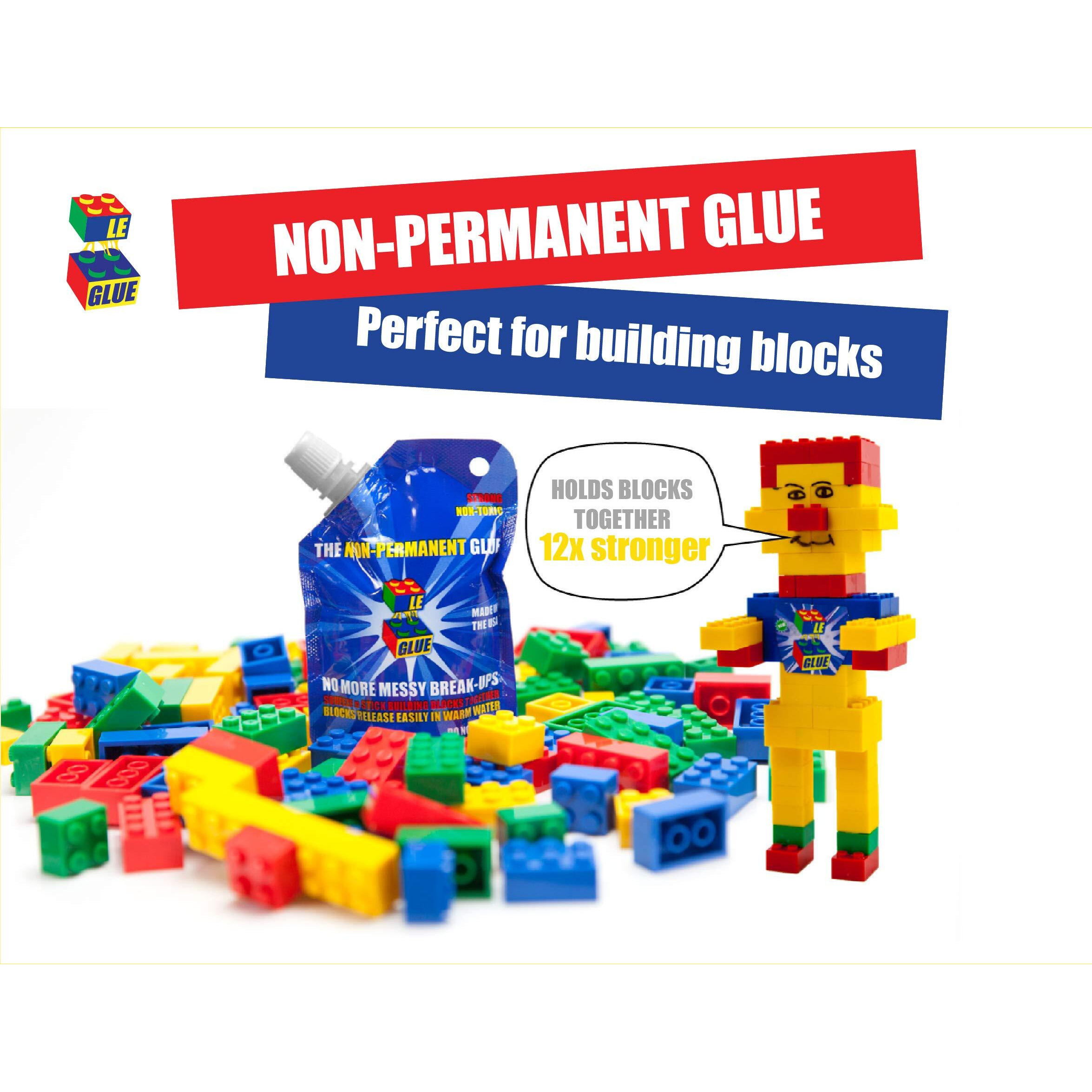 Le Glue Temporary Glue | Non-Permanent Clear Adhesive Glue For Plastic Building Blocks | No Messy Break-Ups | Non-Toxic Model Glue Formula | Seen On Shark Tank  Created For Kids  By A Kid