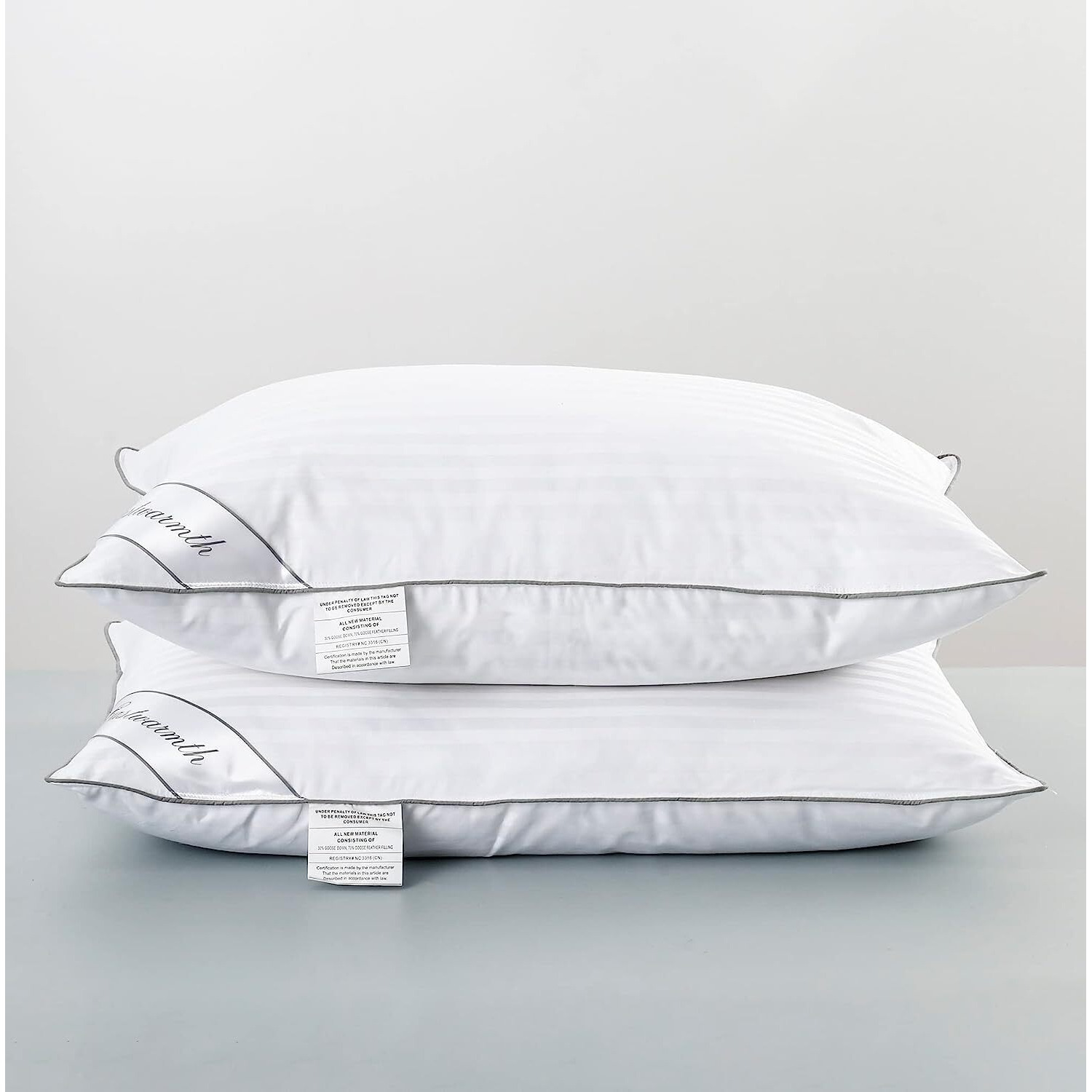 Eastwarmth Goose Feather Down Pillow  100% Cotton Cover Bed Pillow Set Of 2 Stripe White Queen (Pack Of 2)