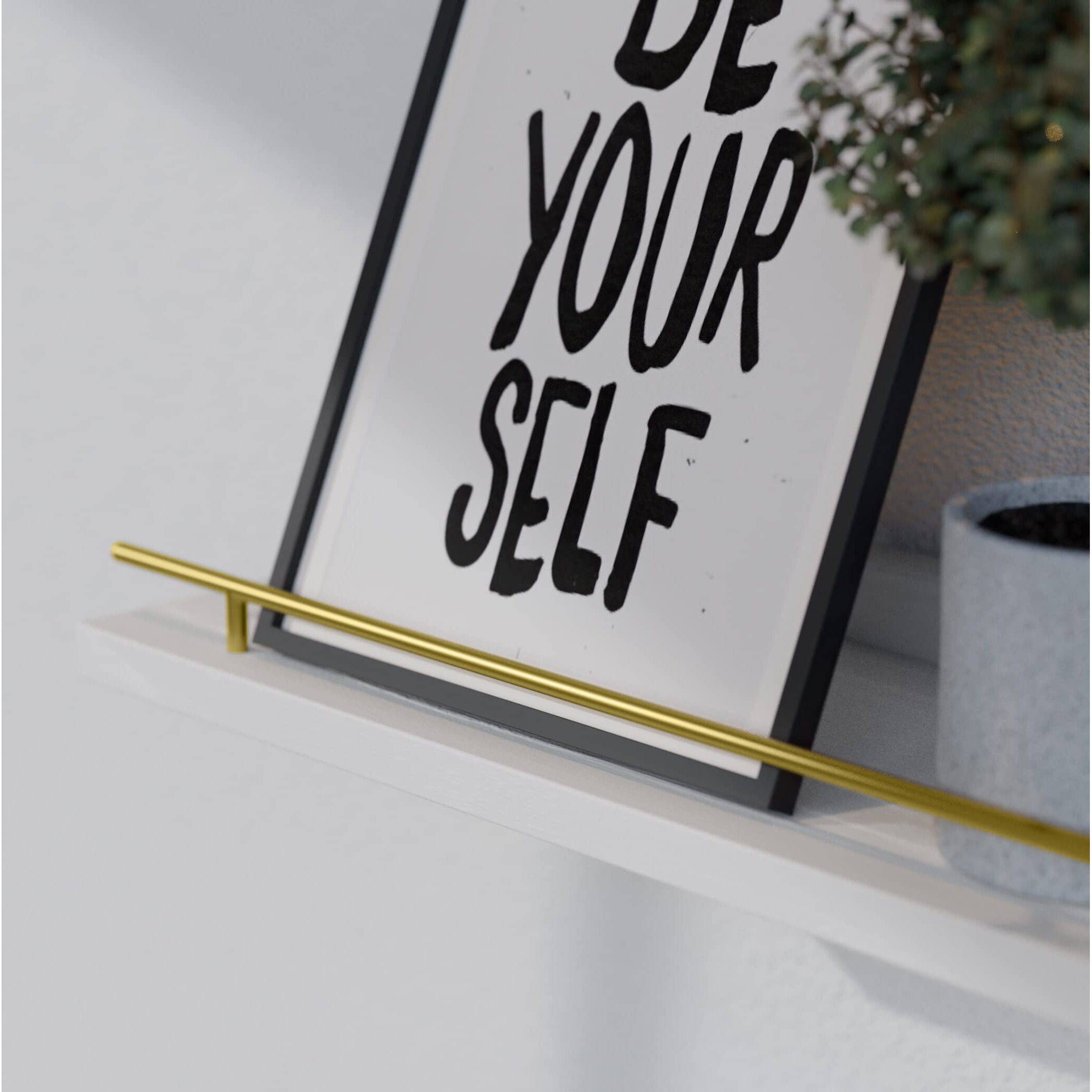 Wopitues Floating Shelves With Gold Metal Guardrail  Shelves For Wall Decor Set Of 3  Wall Shelves For Bedroom  Bathroom  Kitchen  Living Room  Plants  Picture Frames  Art- White And Gold