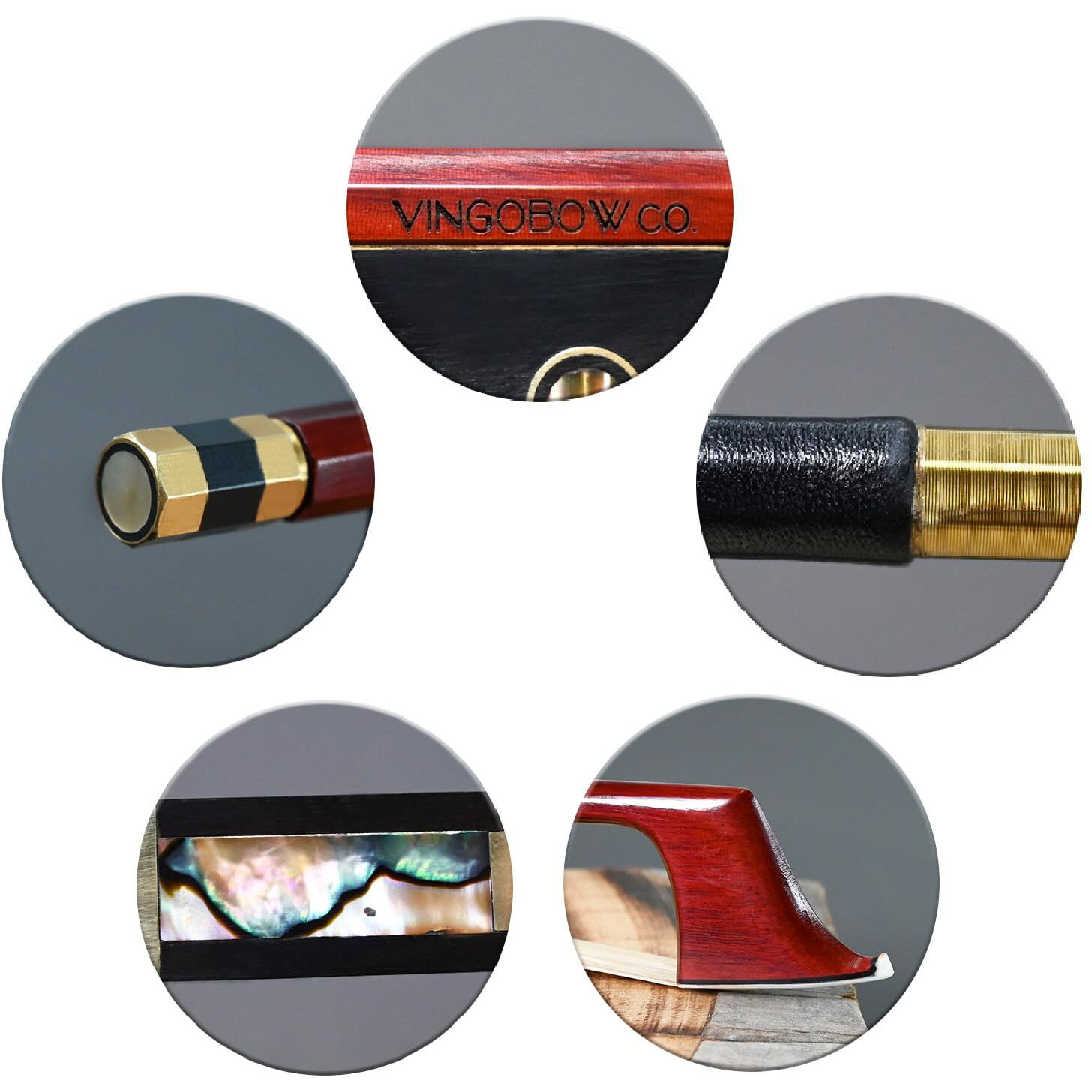 Pernambuco Stick Cello Bow 4/4 Size Vingobow 420C Full 4 4 Concert Level Brass Alloy Fitted Parisian Eyes Ebony Frog Well Balanced Sweet Sound Natural Horse Hair For Porfessional Player