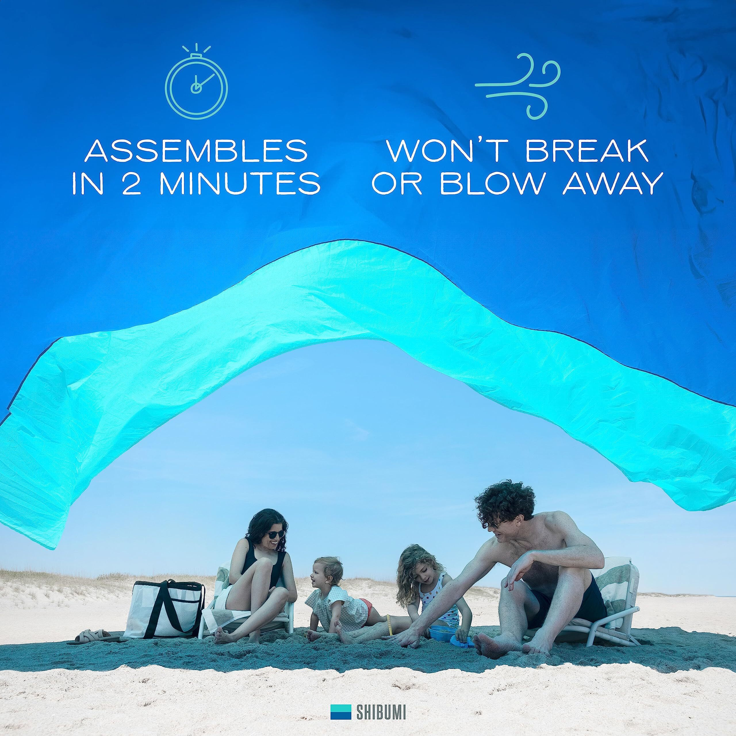 Shibumi Shade Mini  World's Best Beach Shade  The Original Wind-Powered Beach Canopy  Provides 75 Sq. Ft. Of Shade  Compact & Easy To Carry  Sets Up In 2 Minutes  Designed & Sewn In America