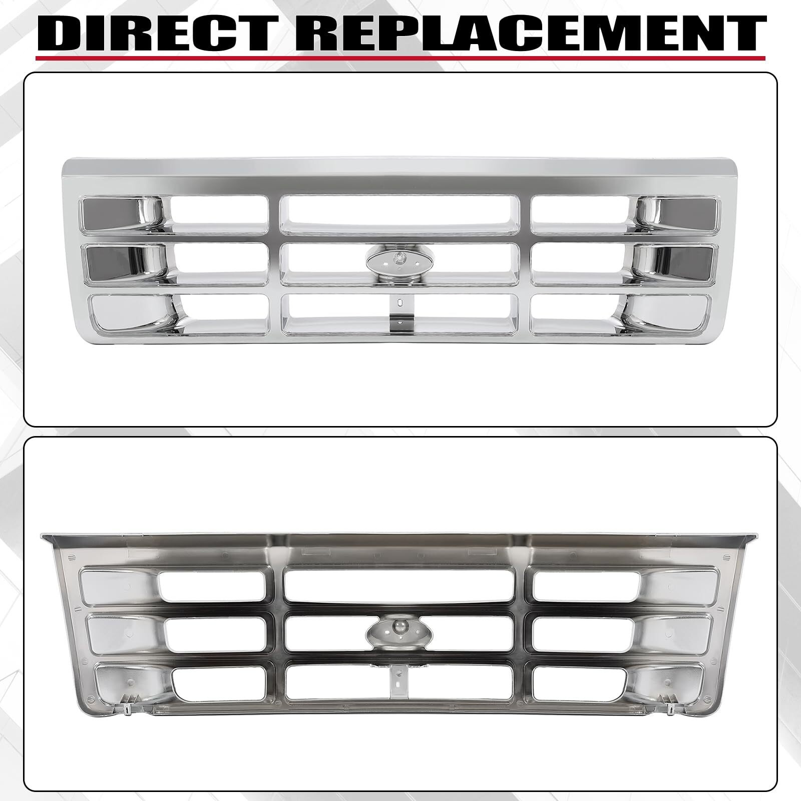 Hecasa Front Grille Grill Compatible With 1992-1997 Ford Bronco F-150 F-250 Hd F-350 Bumper Grille Replacement For Fo1200442 E4Tz8200 Grill Assembly Chrome Silvery