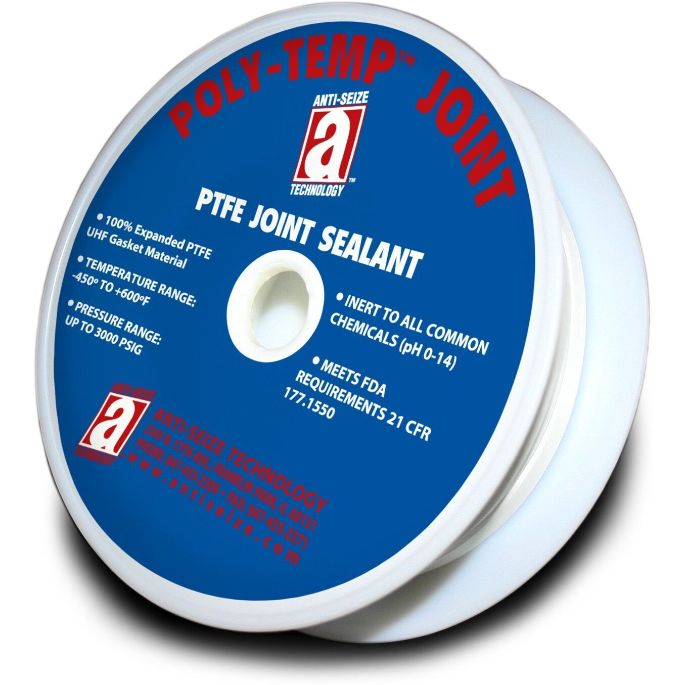 Poly-Temp 28007 White Joint Sealant 100% Ptfe Gasket Material Expanded Uhf Adhesive Tape  1/4"" X 50'