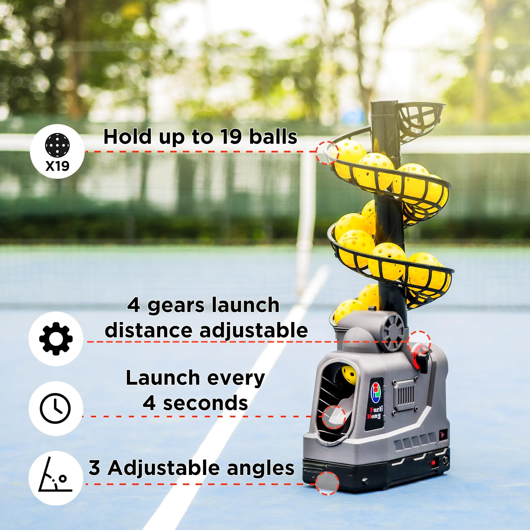 681Pbh Pickleball Machine With Auto Swing  3 Angles & 4 Speeds Adjustable  Portable Pickleball Launcher For Indoors & Outdoors Practice  Powered By Power Bank/Batteries/Ac Power  For Beginners