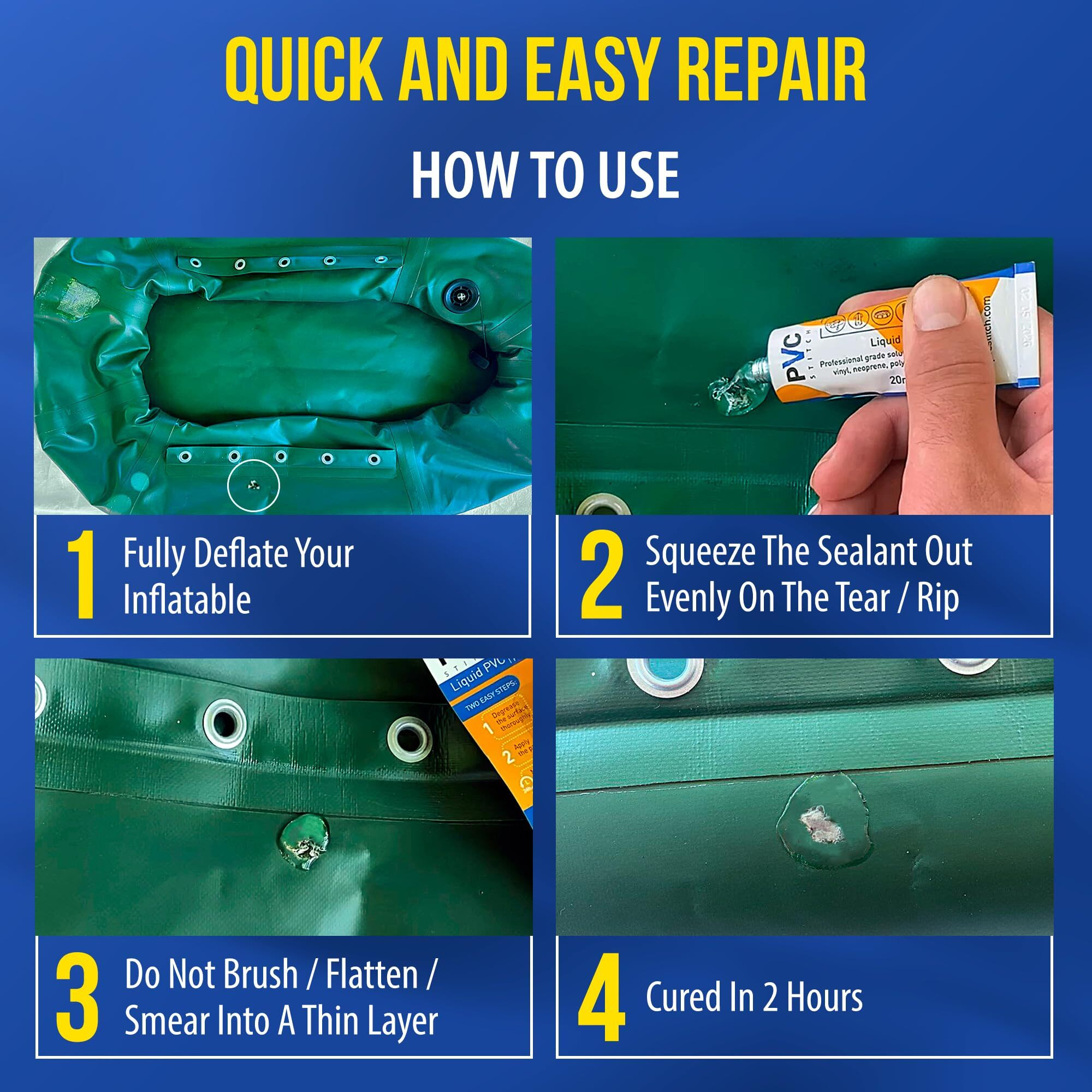 Pvc Stitch Liquid Waterproof Repair Patch For Air Mattresses  Waterbeds  Above-Ground Pools  Bouncy Houses  Hot Tubs  Air Tracks  Works On Blow Up Pvc & Pu Inflatables