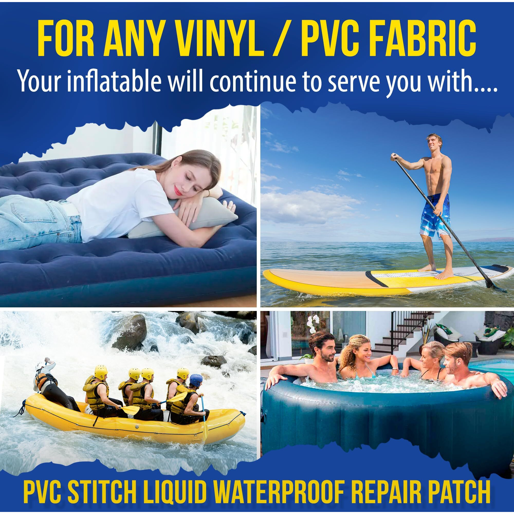 Pvc Stitch Liquid Waterproof Repair Patch For Air Mattresses  Waterbeds  Above-Ground Pools  Bouncy Houses  Hot Tubs  Air Tracks  Works On Blow Up Pvc & Pu Inflatables
