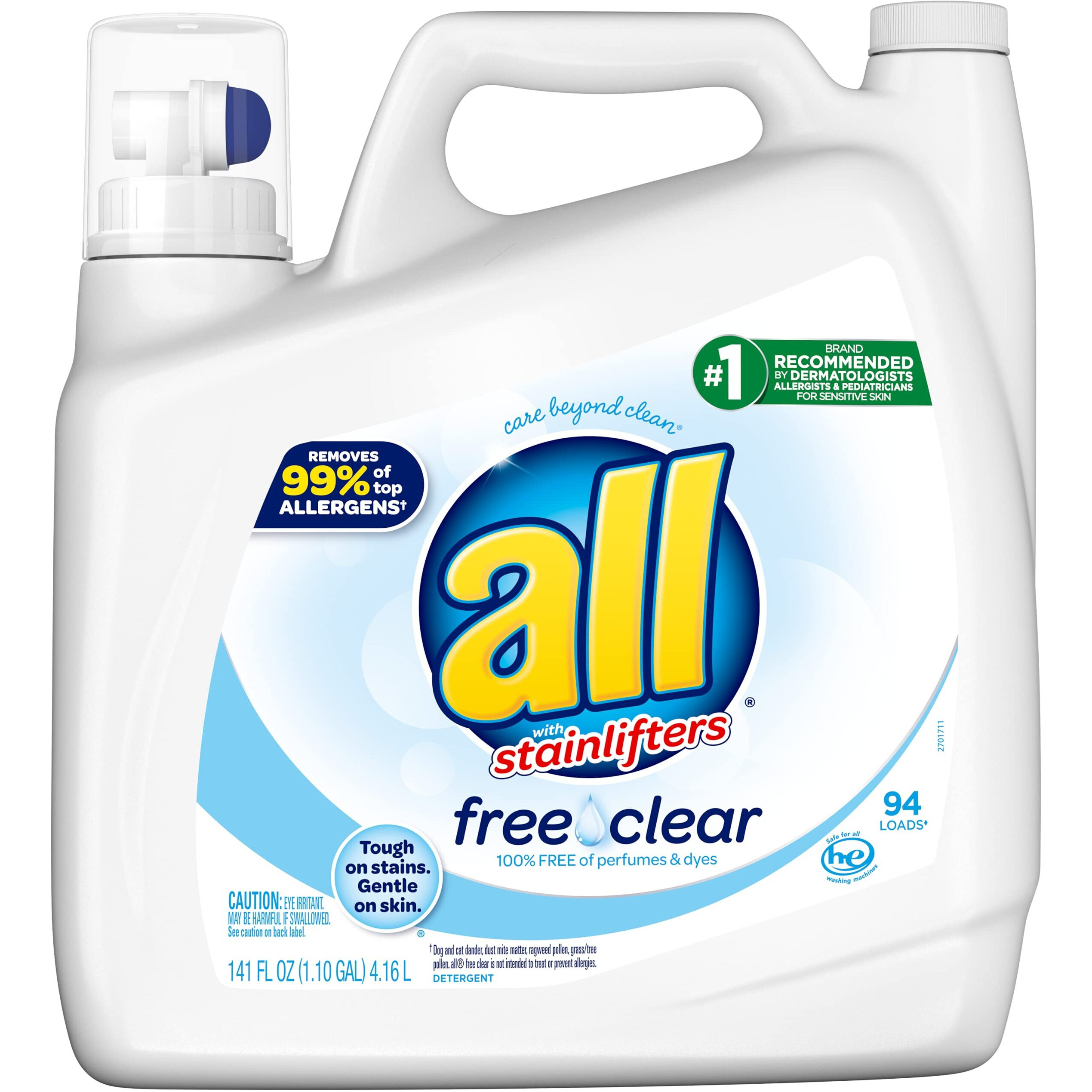 All Liquid Laundry Detergent Free Clear For Sensitive Skin  141 Ounce  94 Loads